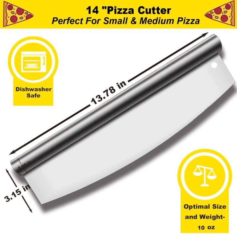 Pizza Cutter Stainless Steel Rocker Slicer - 14 Inch Sharp Knife with Blade Cover, Dishwasher Safe Premium Pizza Oven Accessories