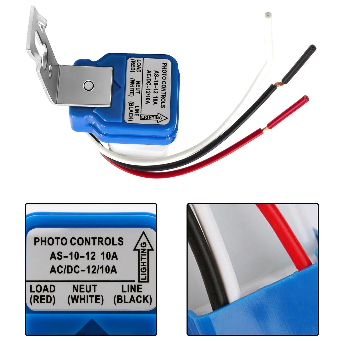 2 Pack AC DC 12V 10A Auto On/Off Photocell Light Switch Photocell Photo Switch Photoelectric Control Light Sensor Switch Dusk to Dawn Photocell Sensor for Outdoor Lighting Fixtures
