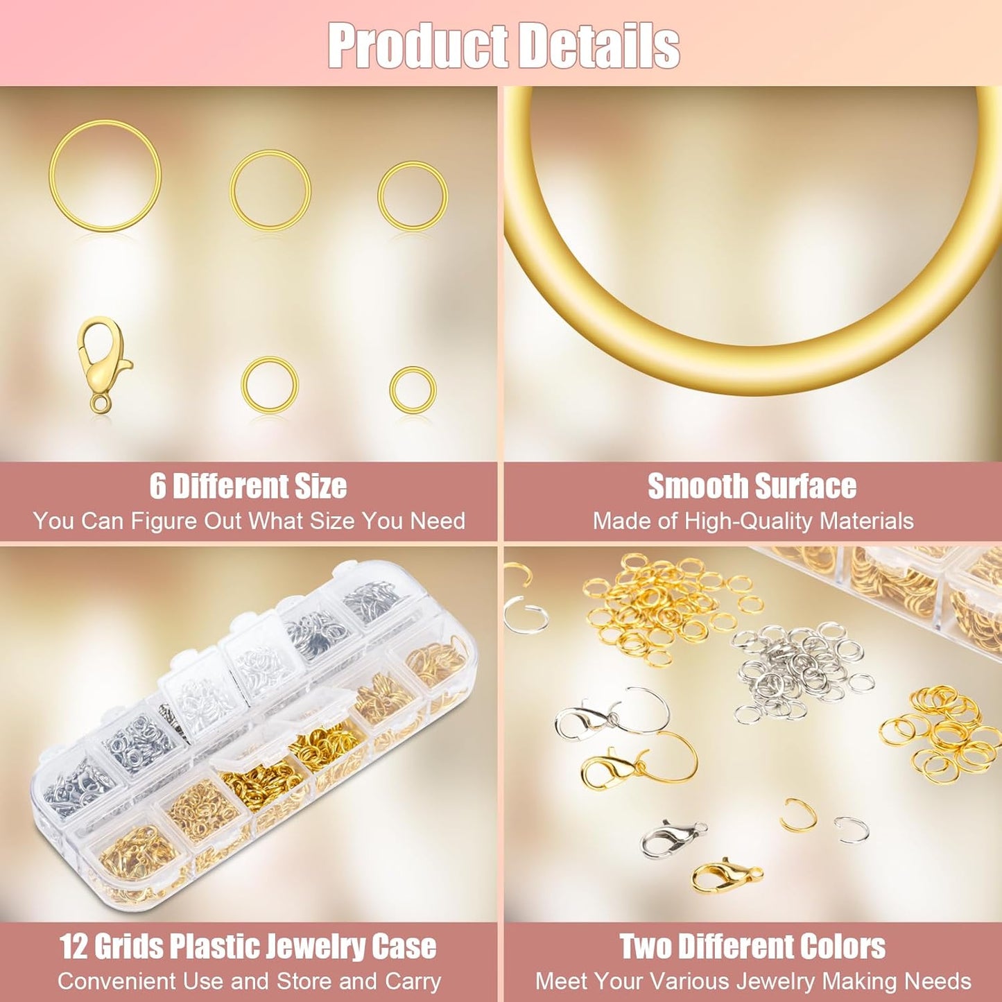 1200 Pcs Jump Rings for Jewelry Making Supplies, Necklace Repair Kit with Open/Close Tools, Pliers, Tweezers, Lobster Clasps, Jewelry Jump Rings for Crafts and Key Chains (Silver and Gold)