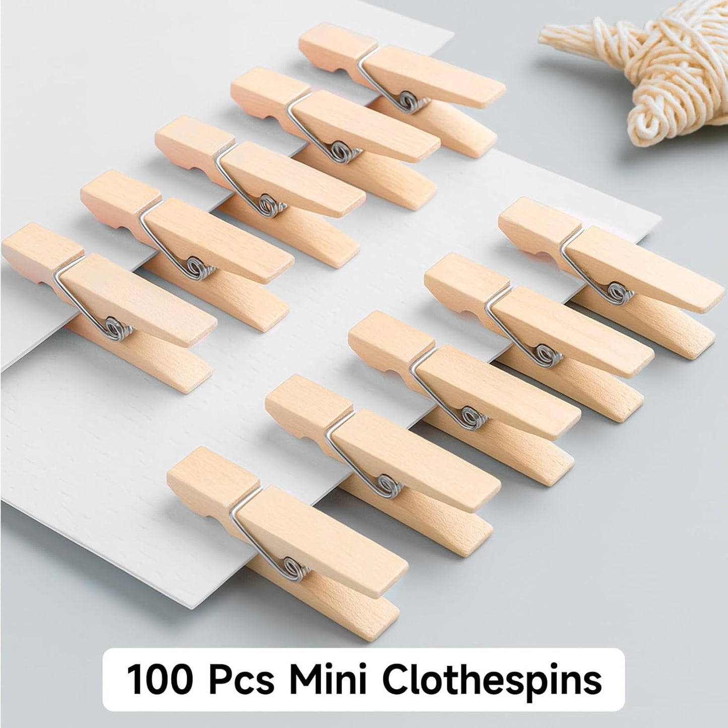 Mini Clothespins Wooden - Small Clothes Pins for Crafts 1.4 Inch,50 Pcs Natural Clothespins Clips with Jute String for Hanging Pictures,Photo Displays,Baby Cloth,Classroom Arts
