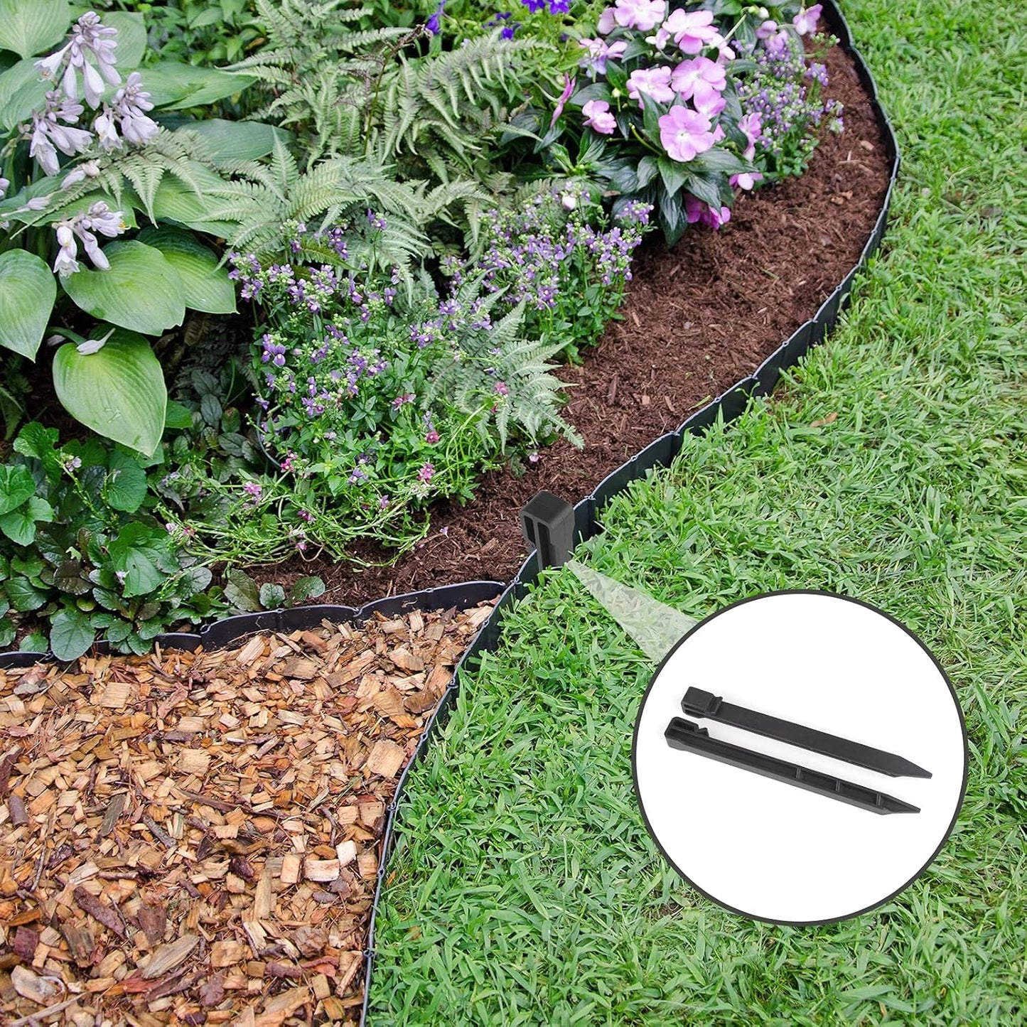 Landscape Edging Garden Stakes - 10 Inch Black Garden Landscape Anchoring Stakes Heavy Duty 12 Pcs Plastic Ground Stakes for Lawn & Garden Yard Borders