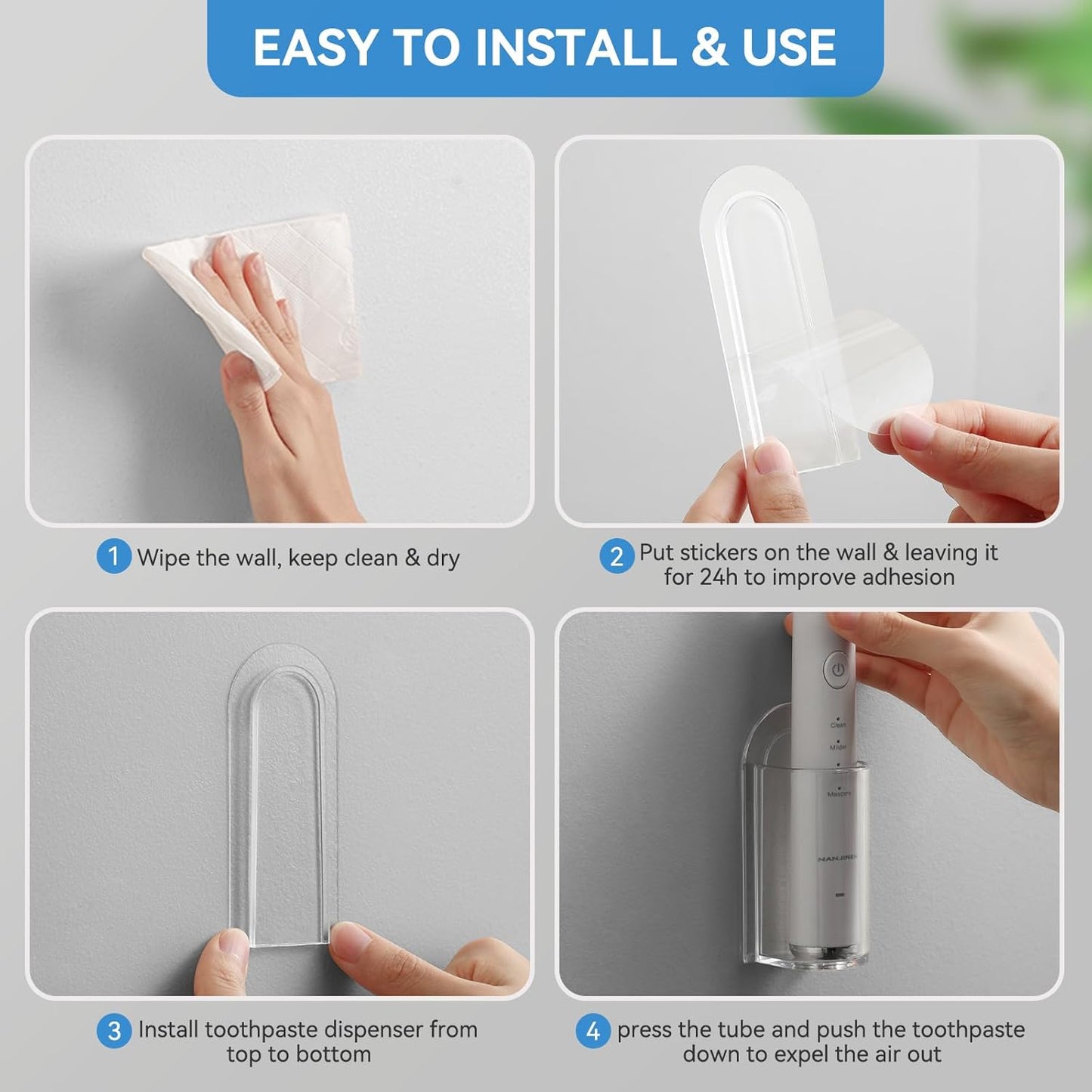 Electric Toothbrush Holders, Wall Mounted Tooth Brushing Holder for Bathroom, Self Adhesive Electric Toothbrush Organizer Space Saver (2Pcs Clear)