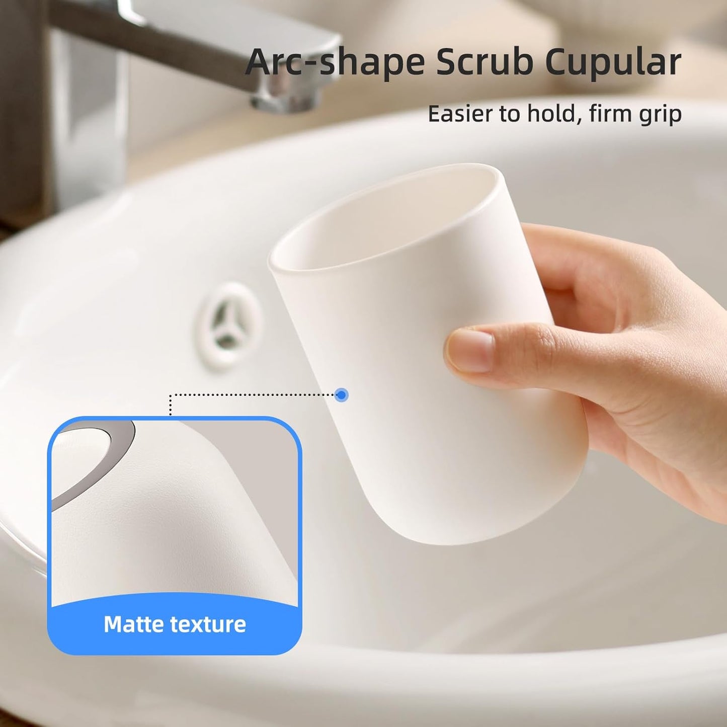 Toothbrush Cup 13oz 380ml, Unbreakable Reusable Bathroom Tumbler 2Pcs, Non-Slip Plastic Bathroom Cup Toothbrush Holders for Bathroom White