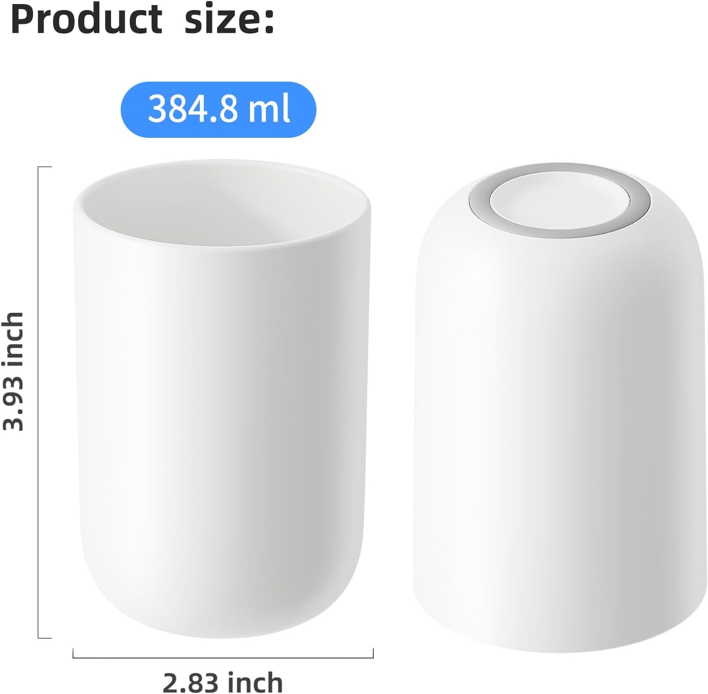 Toothbrush Cup 13oz 380ml, Unbreakable Reusable Bathroom Tumbler 2Pcs, Non-Slip Plastic Bathroom Cup Toothbrush Holders for Bathroom White
