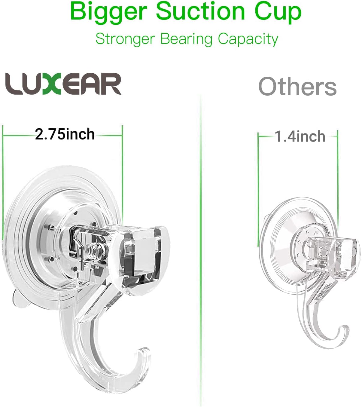 Suction Cup Hooks - 4 Pack Suction Hooks Reusable Powerful Waterproof - Clear Removable Suction Hanger for Christmas Wreath, Shower,Tile,Bathroom,Towel,Kitchen