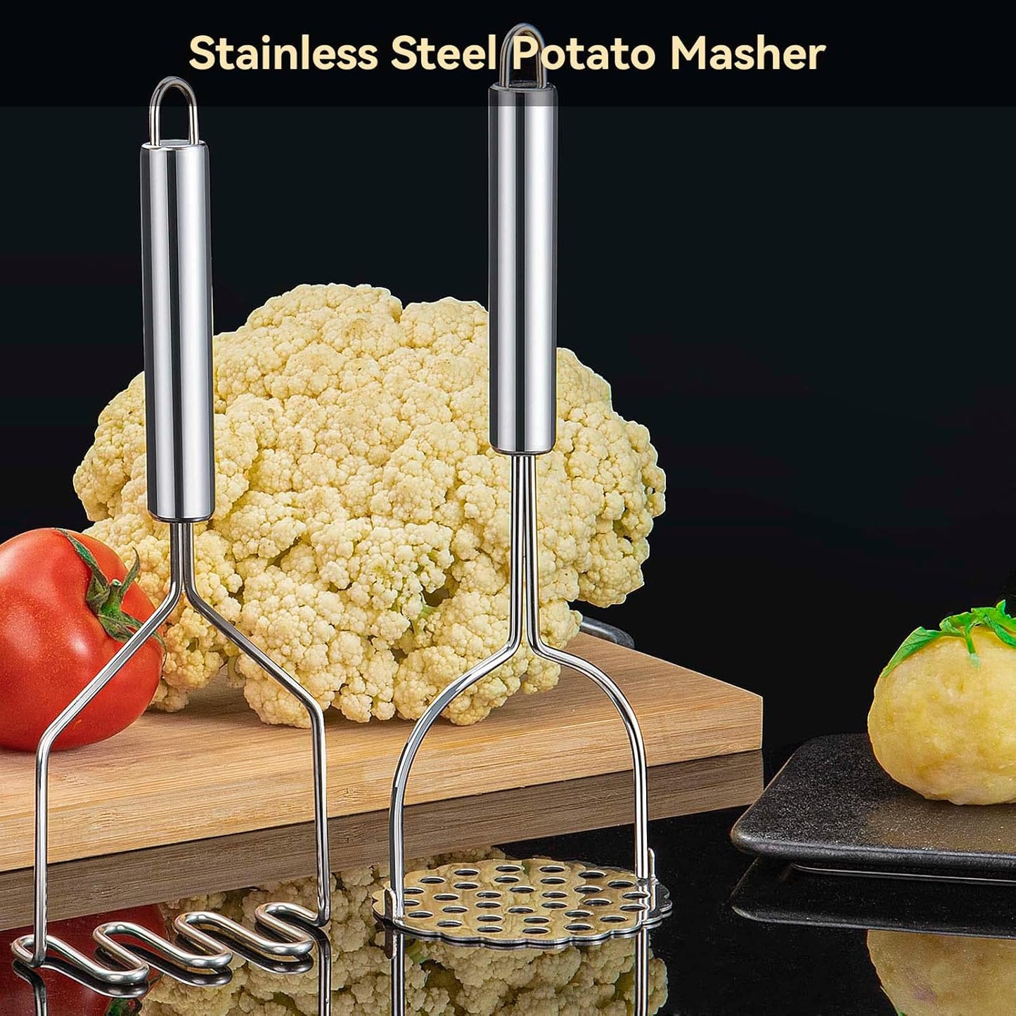 2 Pcs Potato Smasher, Mashed Potato Masher, Stainless Steel Masher Kitchen Tool for Bean, Fruit, Vegetables, Food