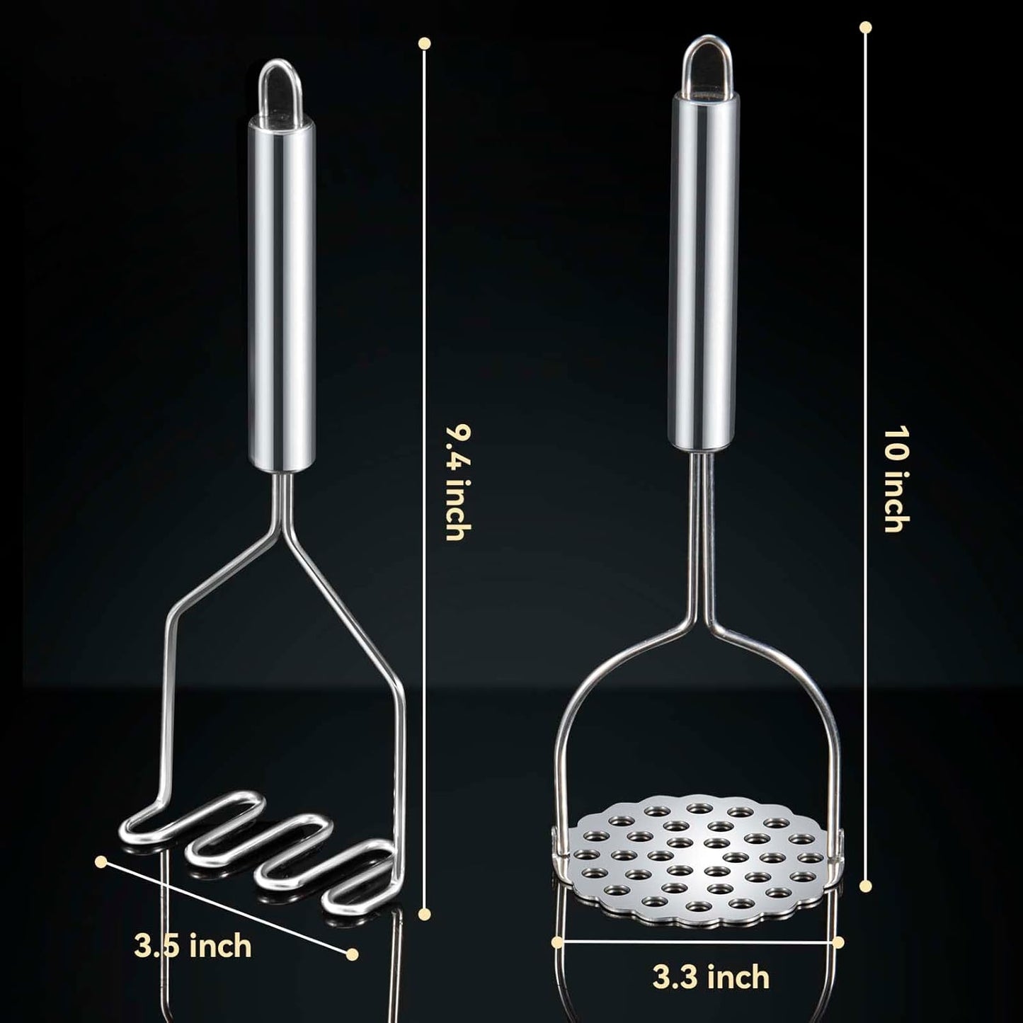 2 Pcs Potato Smasher, Mashed Potato Masher, Stainless Steel Masher Kitchen Tool for Bean, Fruit, Vegetables, Food