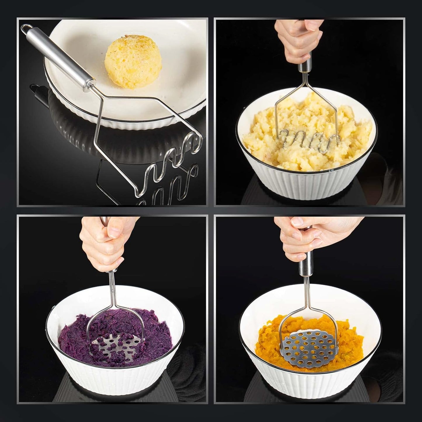 2 Pcs Potato Smasher, Mashed Potato Masher, Stainless Steel Masher Kitchen Tool for Bean, Fruit, Vegetables, Food