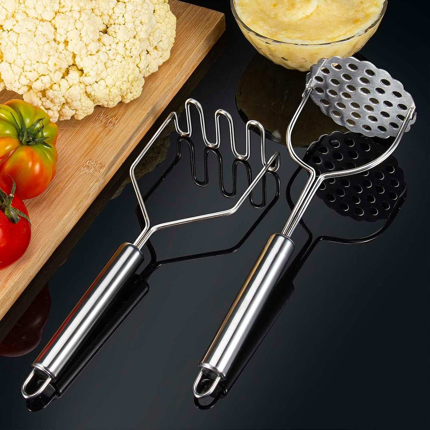 2 Pcs Potato Smasher, Mashed Potato Masher, Stainless Steel Masher Kitchen Tool for Bean, Fruit, Vegetables, Food