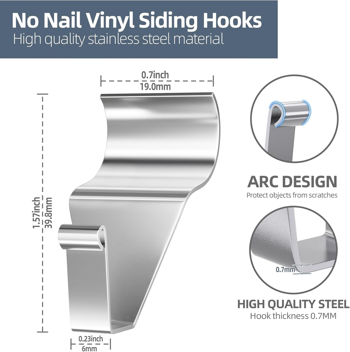 Heavy-Duty Stainless Steel Siding Hooks,20 Pack Vinyl Siding Hooks Hanger,No Hole Siding Hanging Hanger for Hanging on Patio,Vinyl Siding Clips Applicable to Outdoor or Holiday Decoration
