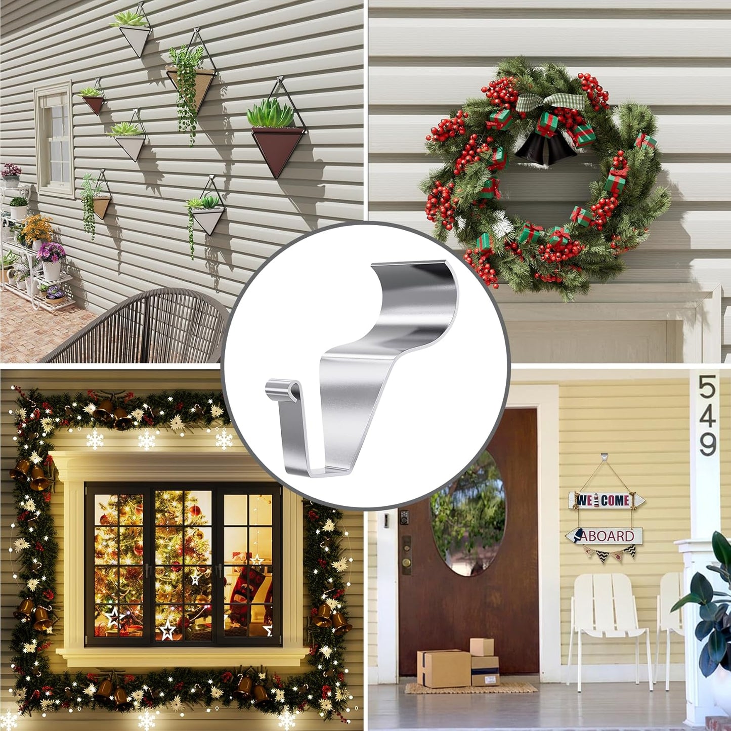 Heavy-Duty Stainless Steel Siding Hooks,20 Pack Vinyl Siding Hooks Hanger,No Hole Siding Hanging Hanger for Hanging on Patio,Vinyl Siding Clips Applicable to Outdoor or Holiday Decoration
