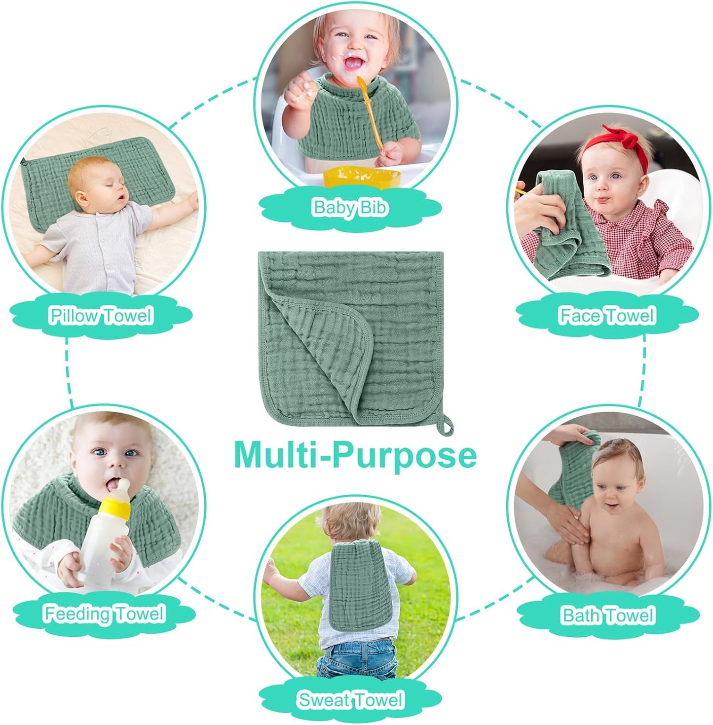 6 Pack Muslin Burp Cloths 100% Cotton 20''x10'' Large Extra Soft and Absorbent Baby Burping Cloth for Boys Girls