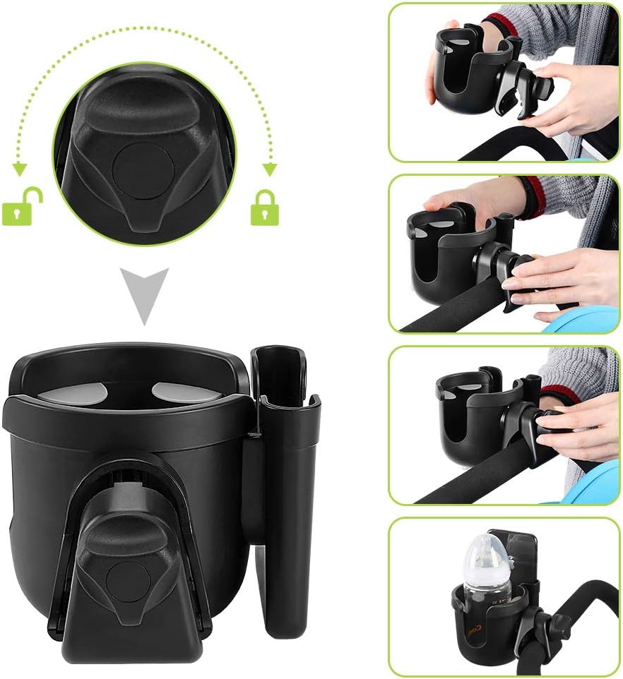 2-in-1 Walker Cup Holder with Phone Holder, Wheelchair Cup Holder, Rollator Cup Holder, Cup Phone Holder for Walker, Wheelchair, Rollator, Mobility Scooter