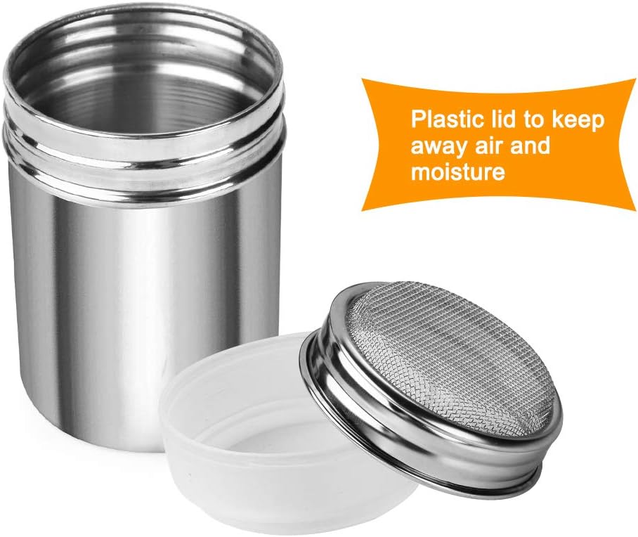 2 Pack Powdered Sugar Shaker Duster, Cinnamon Shaker Flour Sifter, Fine Mesh Stainless Steel Dredge for Baking Soda Flour Cinnamon Cocoa