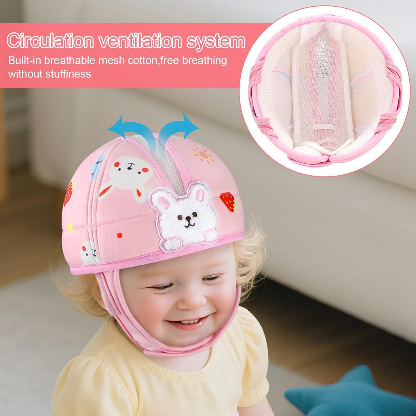 Baby Head Protector, Cute Baby Safety Helmet for Crawling Walking Running, Infant Headguard Soft Cushion Lightweight Breathable Protective Caps, Anti-Collision Toddler Helmets for 6m-24m Girls