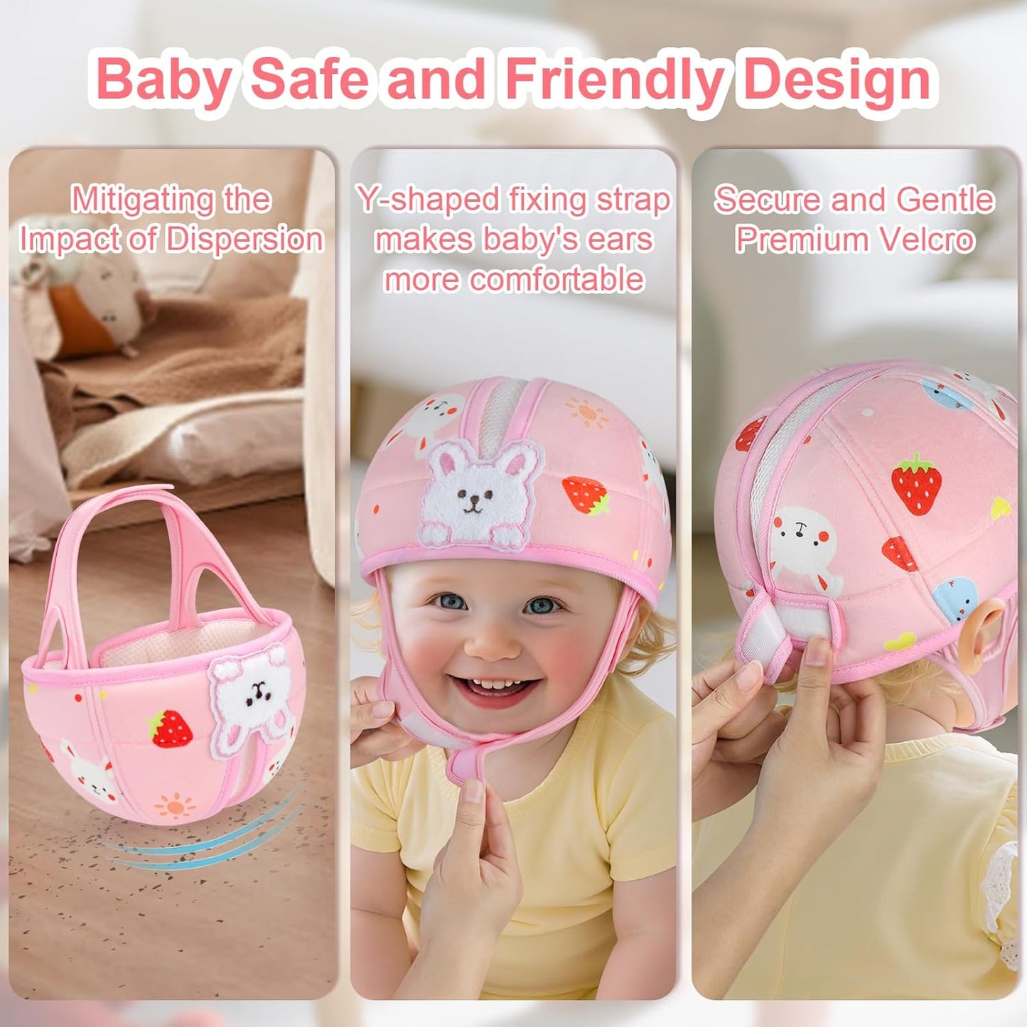 Baby Head Protector, Cute Baby Safety Helmet for Crawling Walking Running, Infant Headguard Soft Cushion Lightweight Breathable Protective Caps, Anti-Collision Toddler Helmets for 6m-24m Girls