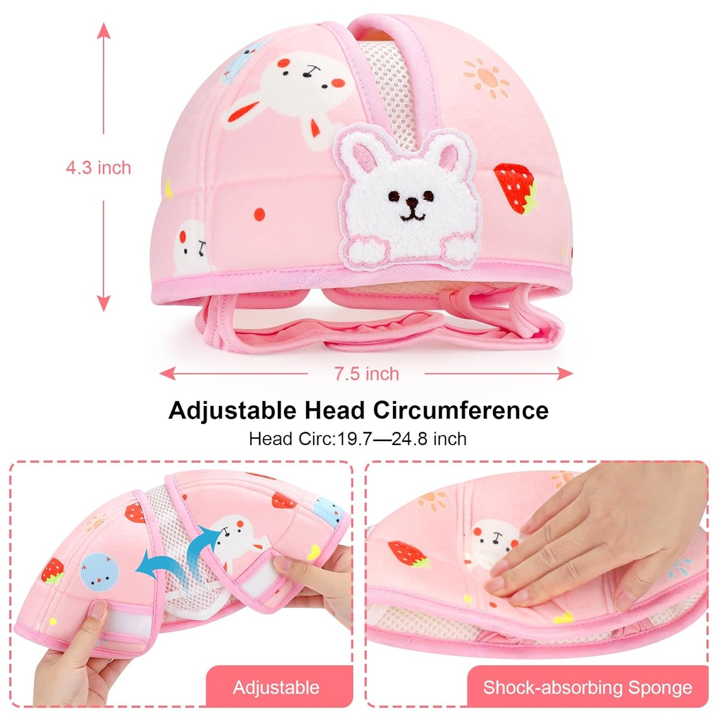 Baby Head Protector, Cute Baby Safety Helmet for Crawling Walking Running, Infant Headguard Soft Cushion Lightweight Breathable Protective Caps, Anti-Collision Toddler Helmets for 6m-24m Girls