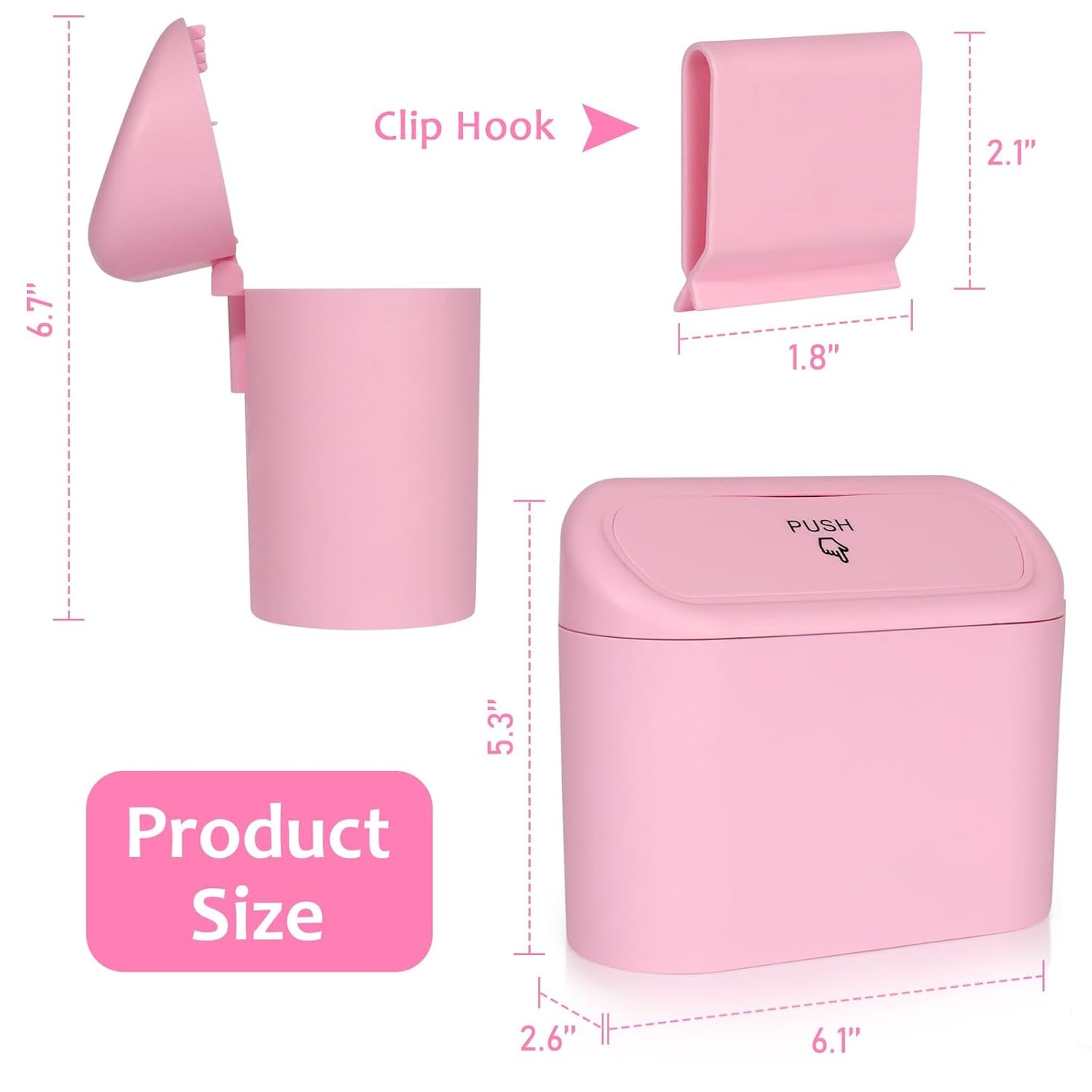 Car Trash Can with Lid, Leakproof Vehicle Garbage Organizer Holder Bin with 60 Pack Trash Bags, Mini Auto Dustbin Accessories Storage Container for Vans, SUVs, Office (Pink)