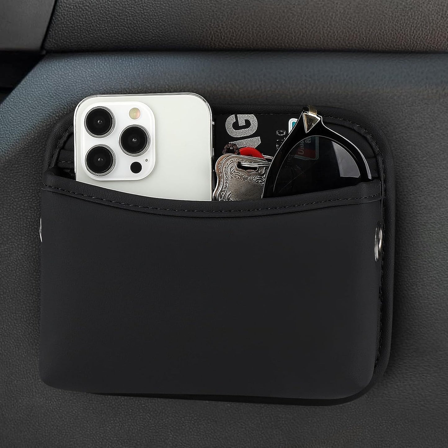 Car Seat Side Pocket Organizer, PU Leather Pouch Bag for Car Seat, Door, Window, Console, Registration Wallet Cards Trash Phone Sunglasses Holder Pocket for Auto