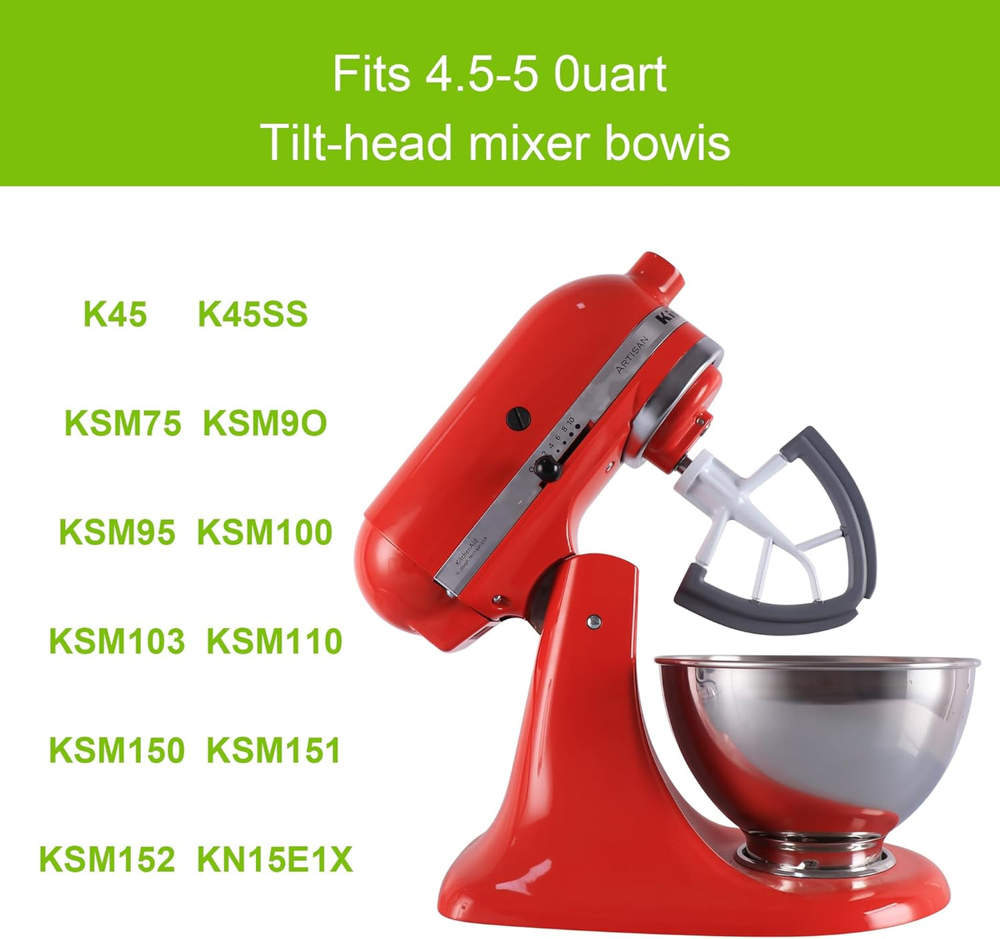 Flex Edge Beater Work for KitchenAid Mixer Attachments, Compatible with 4.5-5 Quart Tilt-Head Stand Mixers, kitchenAid Paddle with Scraper, Flexible Silicone Edges