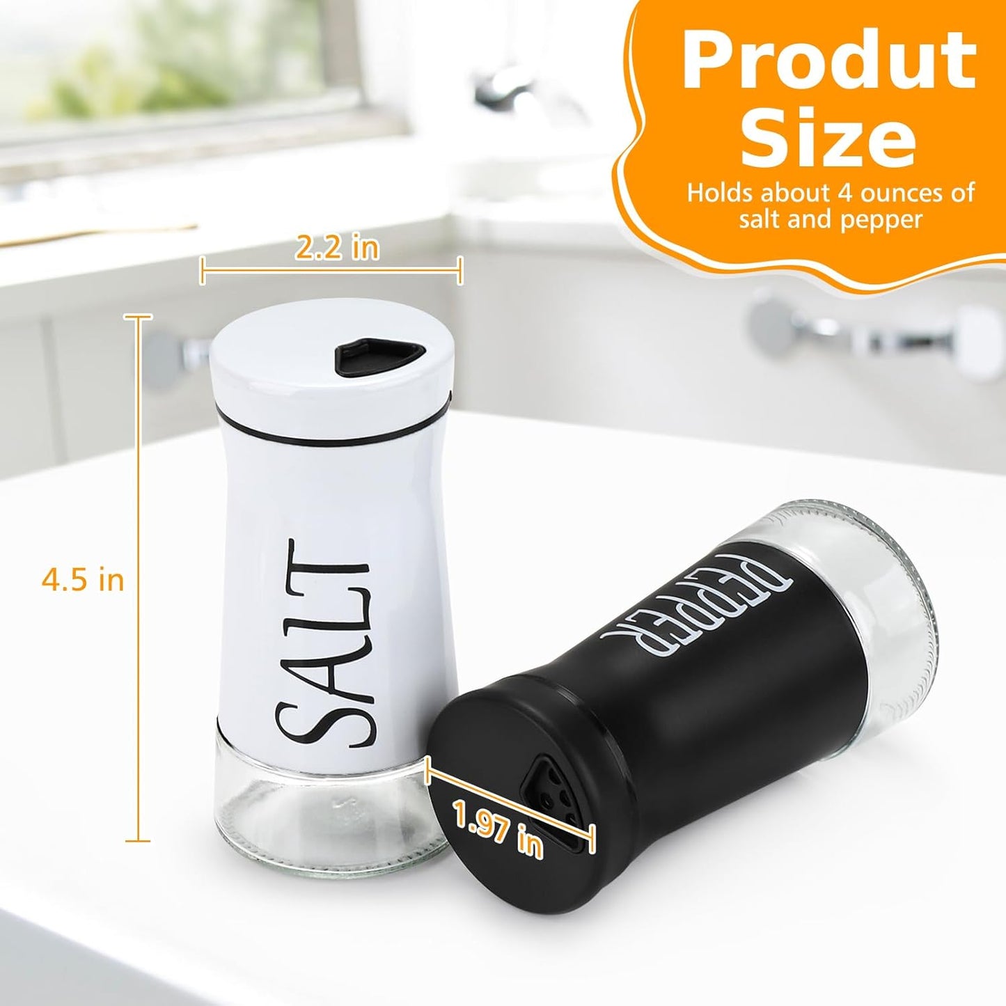 Salt and Pepper Shakers with Adjustable Pour Hole, Stainless Steel Salt Pepper Shaker Dispenser with Glass Bottom for Kitchen Cooking, RV, Camp, BBQ