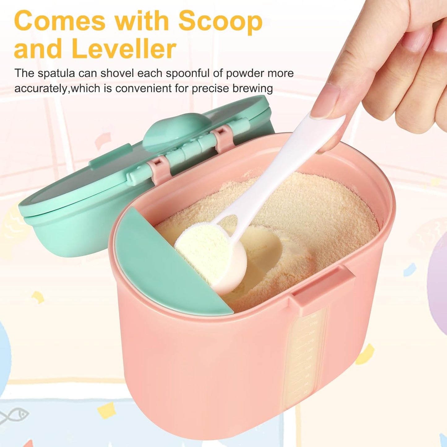 Baby Formula Dispenser On The Go, Portable Milk Powder Formula Dispenser with Scoop,Formula Containers for Travel Hold 12.7oz/360g Formula, Pink
