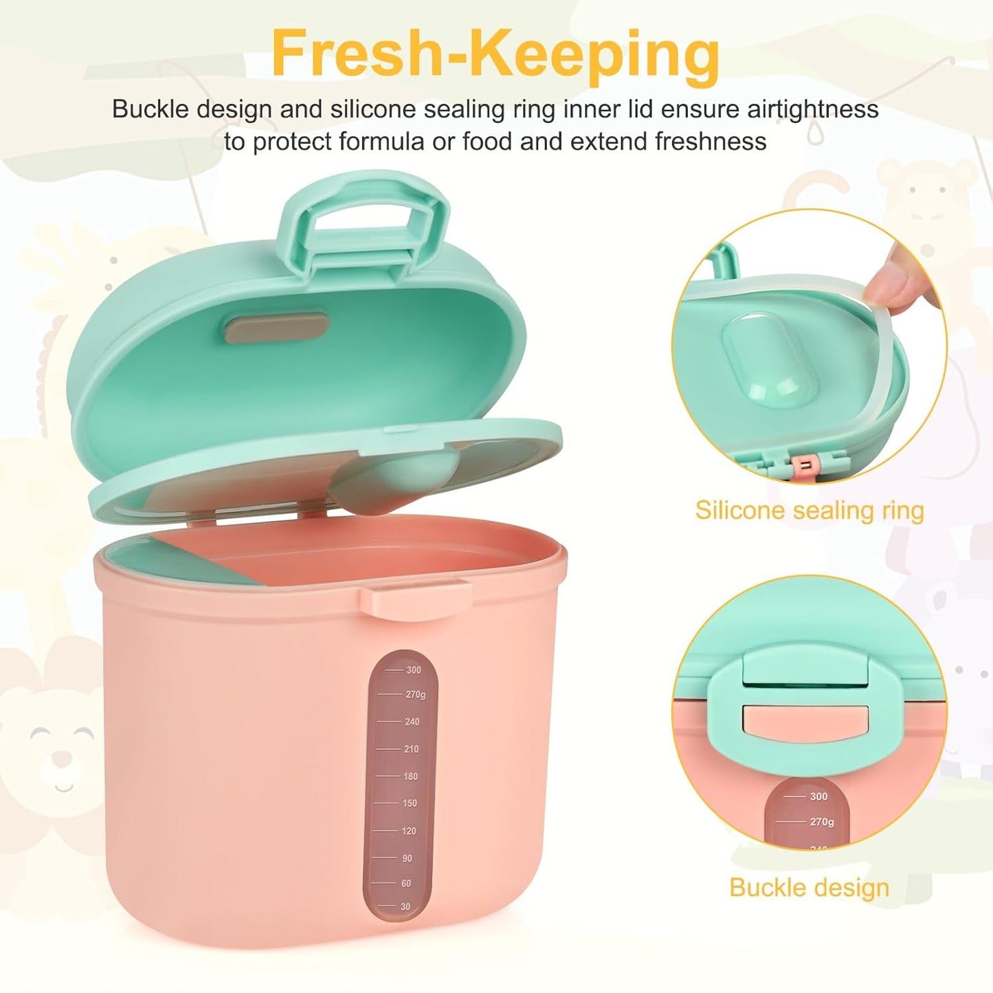 Baby Formula Dispenser On The Go, Portable Milk Powder Formula Dispenser with Scoop,Formula Containers for Travel Hold 12.7oz/360g Formula, Pink