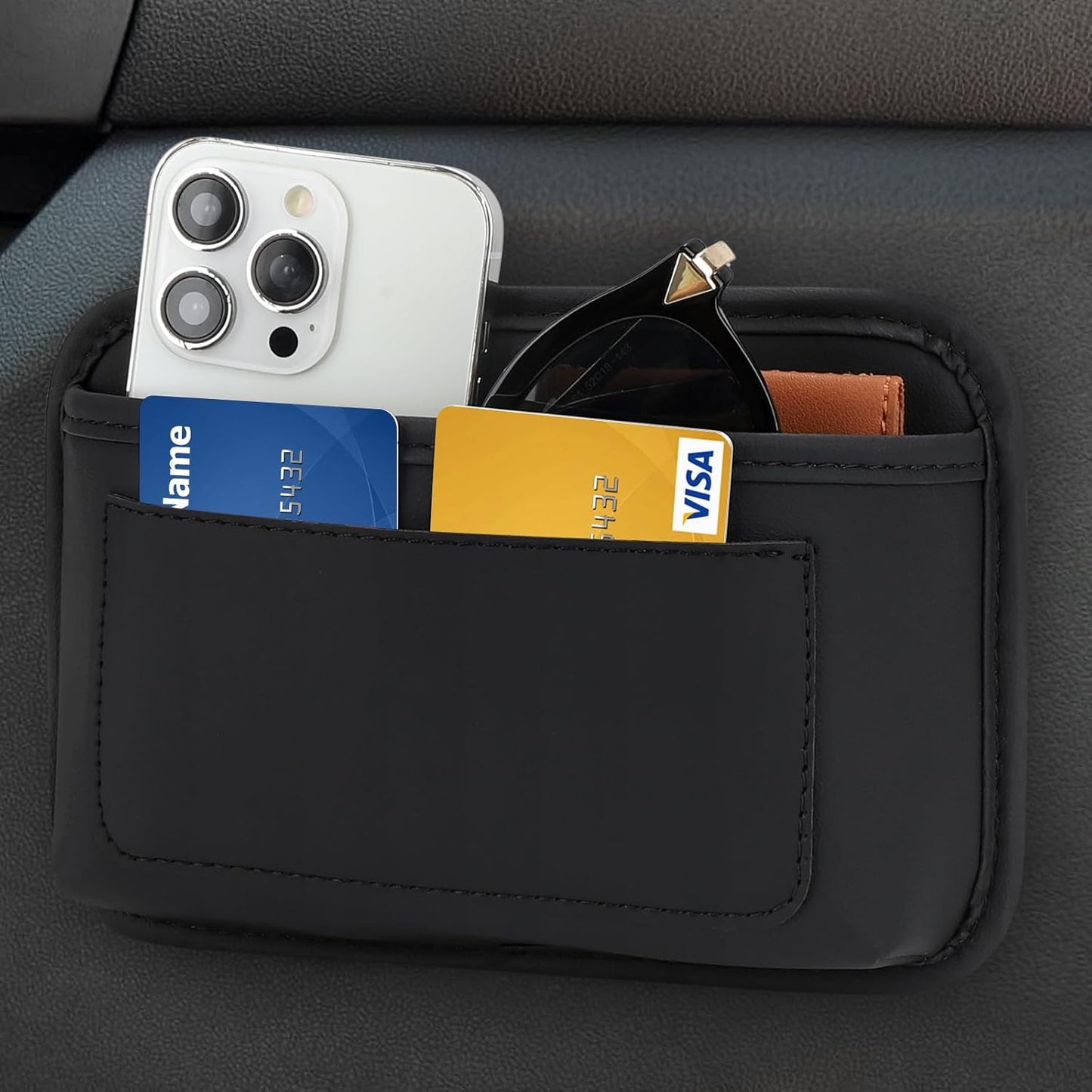 Universal Car Side Pocket Organizer, PU Leather Car Pocket Pouch Cell Phone Sunglasses Holder, Car Phone Pocket Organizer Accessories for Car Seat, Door, Window, Console