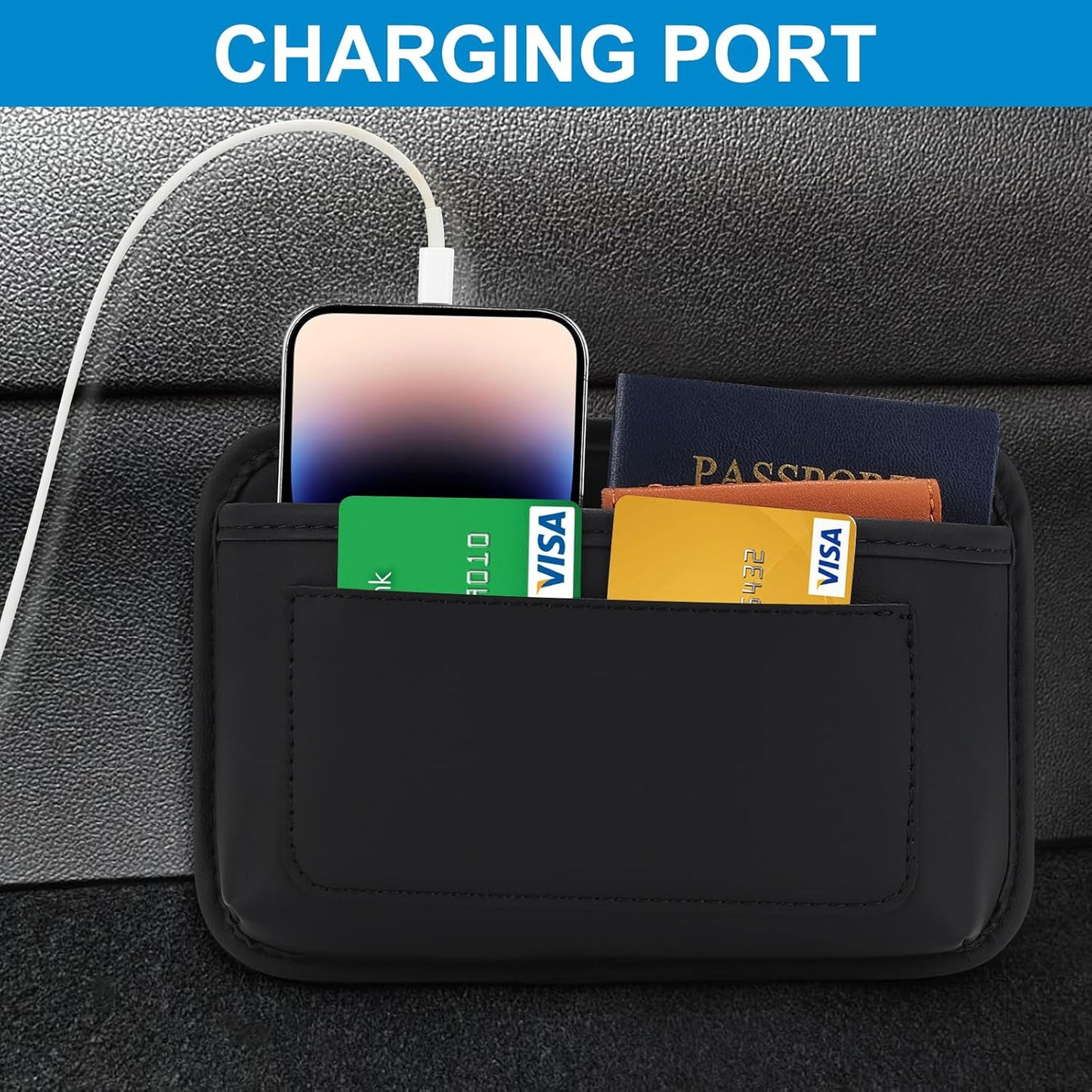 Universal Car Side Pocket Organizer, PU Leather Car Pocket Pouch Cell Phone Sunglasses Holder, Car Phone Pocket Organizer Accessories for Car Seat, Door, Window, Console