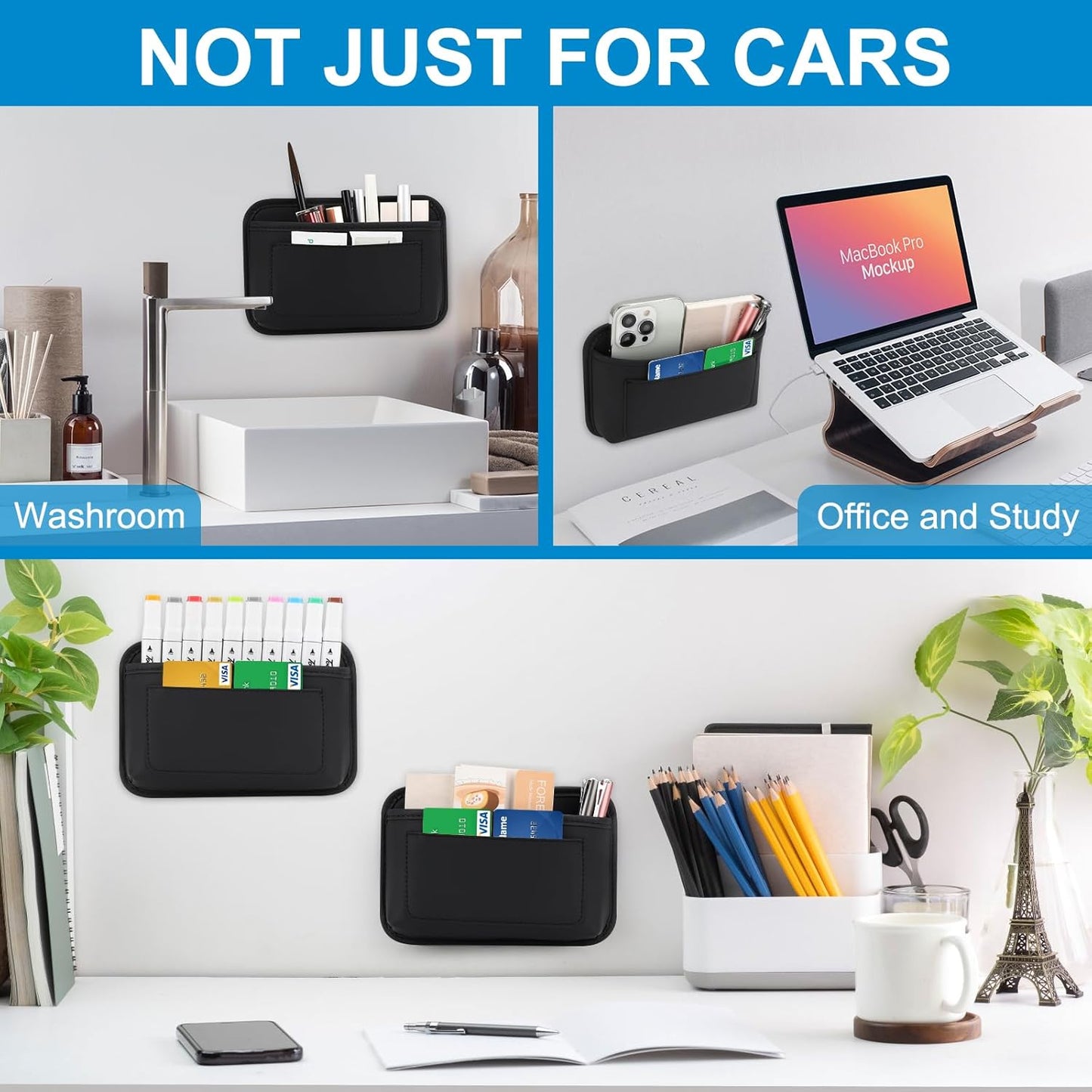 Universal Car Side Pocket Organizer, PU Leather Car Pocket Pouch Cell Phone Sunglasses Holder, Car Phone Pocket Organizer Accessories for Car Seat, Door, Window, Console
