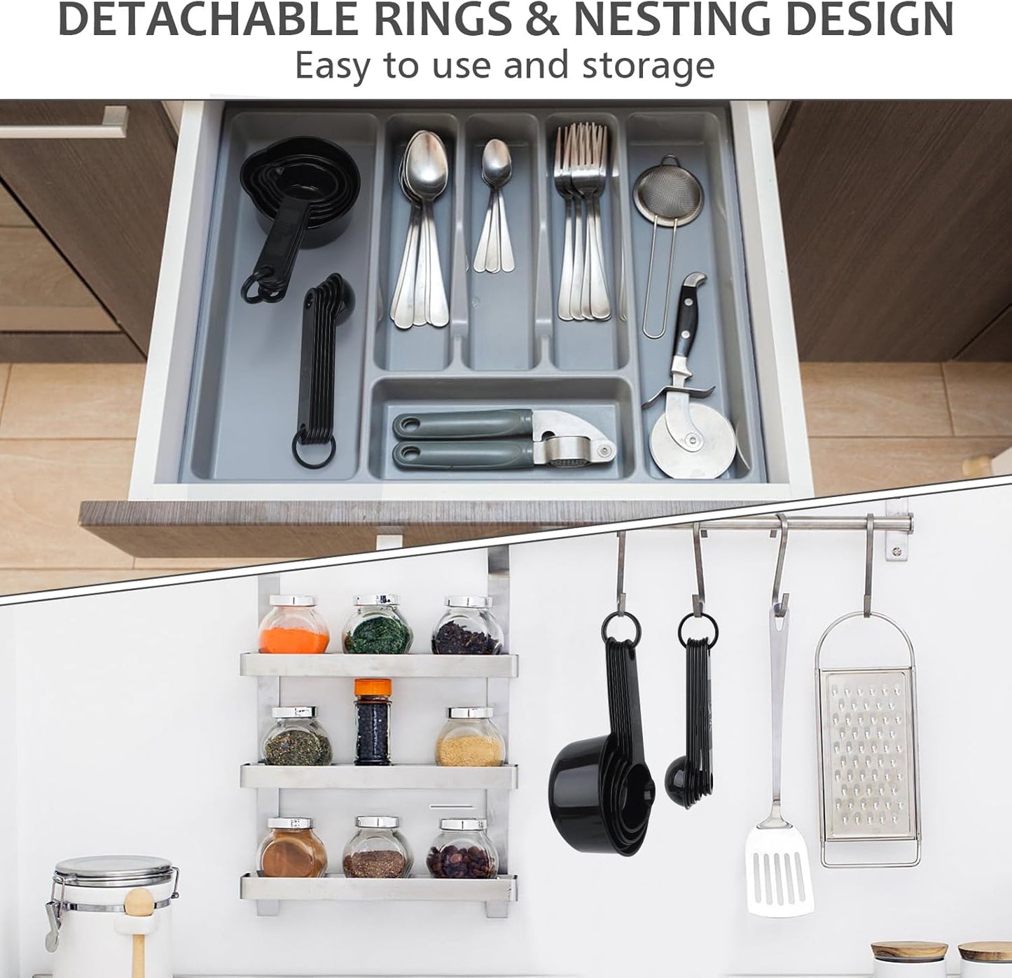 Measuring Cups & Spoons Set, Plastic Cooking Baking Tools Measuring Spoons Cups, 11 Piece Different Capacities Tablespoons Kitchen Gadgets Nesting Measure Sets for Dry Liquid Ingredients