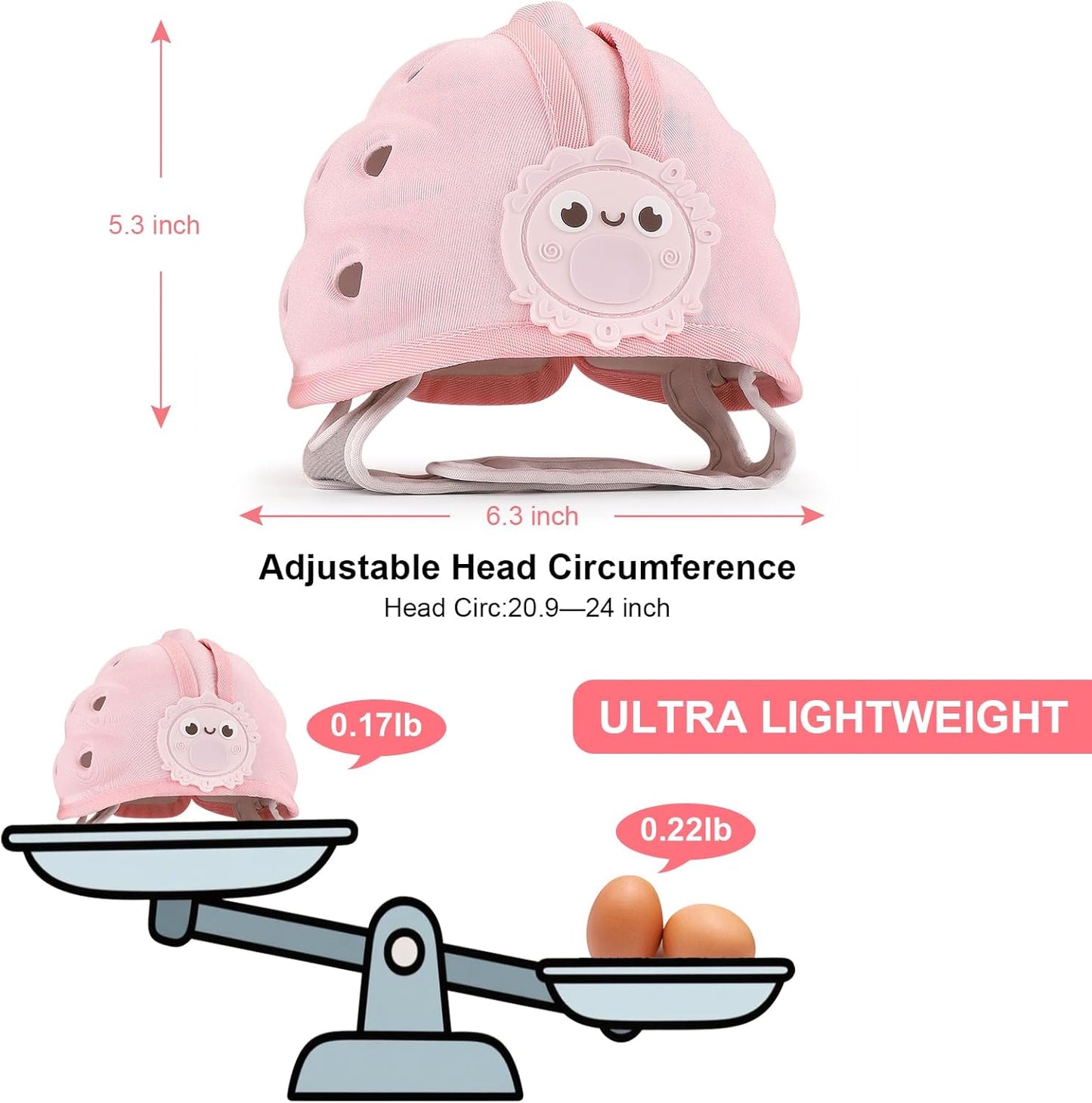 Baby Head Protector Helmet for Crawling and Walking, Toddler Safety Helmet Cute Infant Headguard Soft Cushion, Breathable Kids Protective Caps for Girls 6–24 Months, Ultra-Lightweight