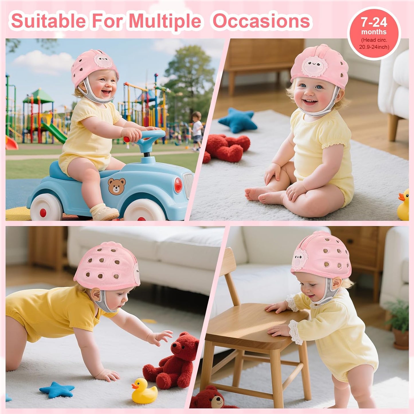 Baby Head Protector Helmet for Crawling and Walking, Toddler Safety Helmet Cute Infant Headguard Soft Cushion, Breathable Kids Protective Caps for Girls 6–24 Months, Ultra-Lightweight