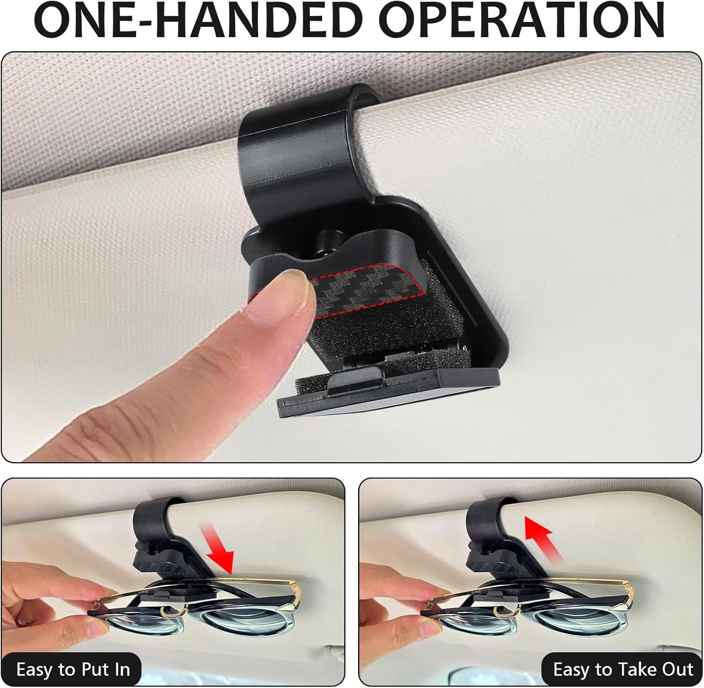 Sunglasses Holder for Car Sun Visor, 2 Black Visor Sunglass Holder Clip, Sunglass Holder Car, One-Handed-Operation Eyeglasses Hanger Mount, Universal Glasses Clip, Car Accessories for SUV Truck