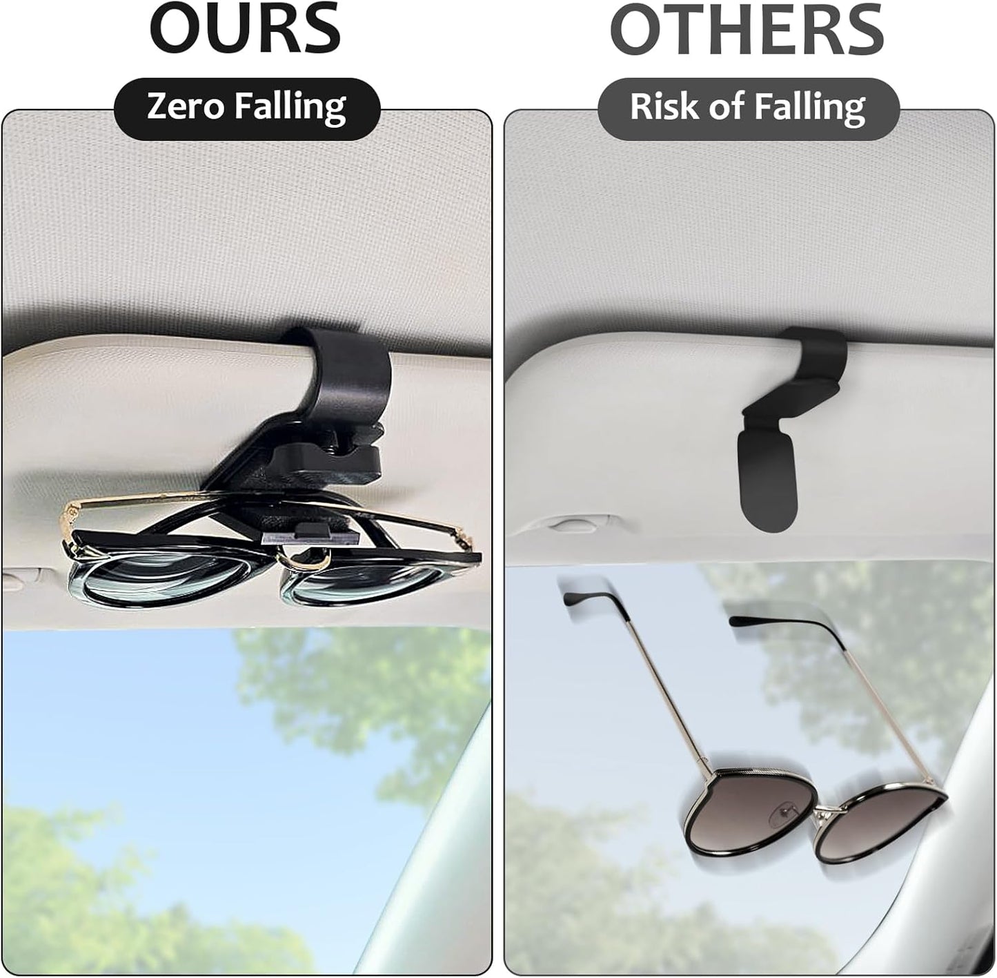 Sunglasses Holder for Car Sun Visor, 2 Black Visor Sunglass Holder Clip, Sunglass Holder Car, One-Handed-Operation Eyeglasses Hanger Mount, Universal Glasses Clip, Car Accessories for SUV Truck