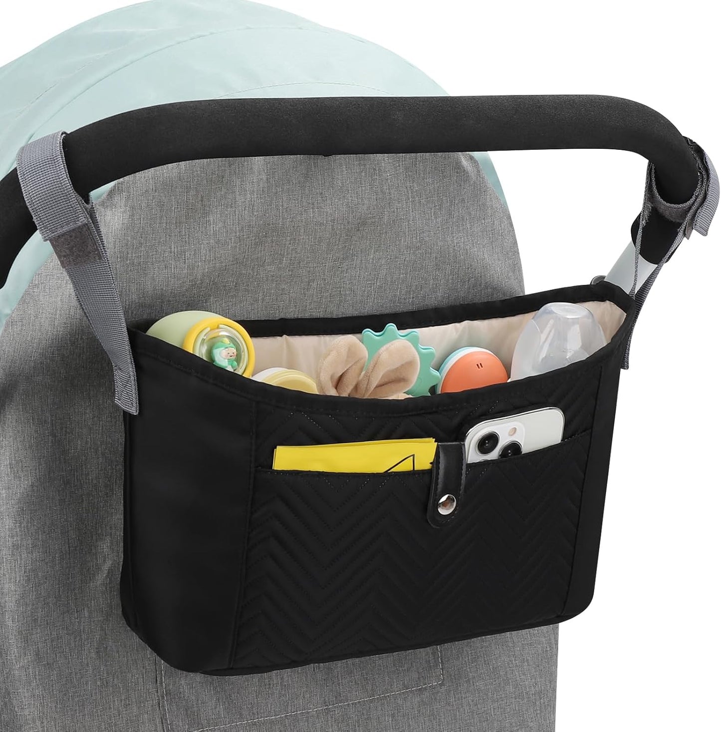 Universal Stroller Organizer, Stroller Bag Stroller Caddy Organizer, Stroller Accessories Fits for Uppababy, Baby Jogger, Nuna, Doona, Britax Strollers, Black