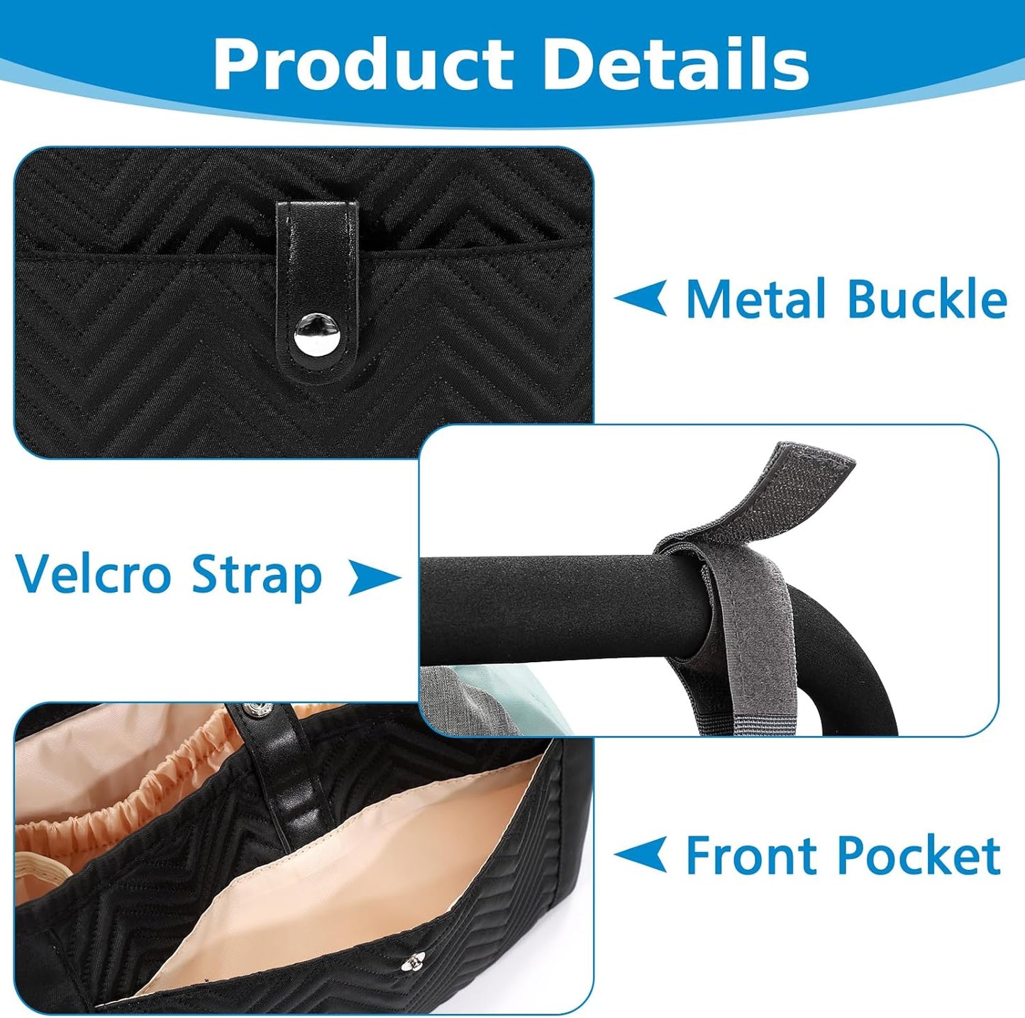Universal Stroller Organizer, Stroller Bag Stroller Caddy Organizer, Stroller Accessories Fits for Uppababy, Baby Jogger, Nuna, Doona, Britax Strollers, Black