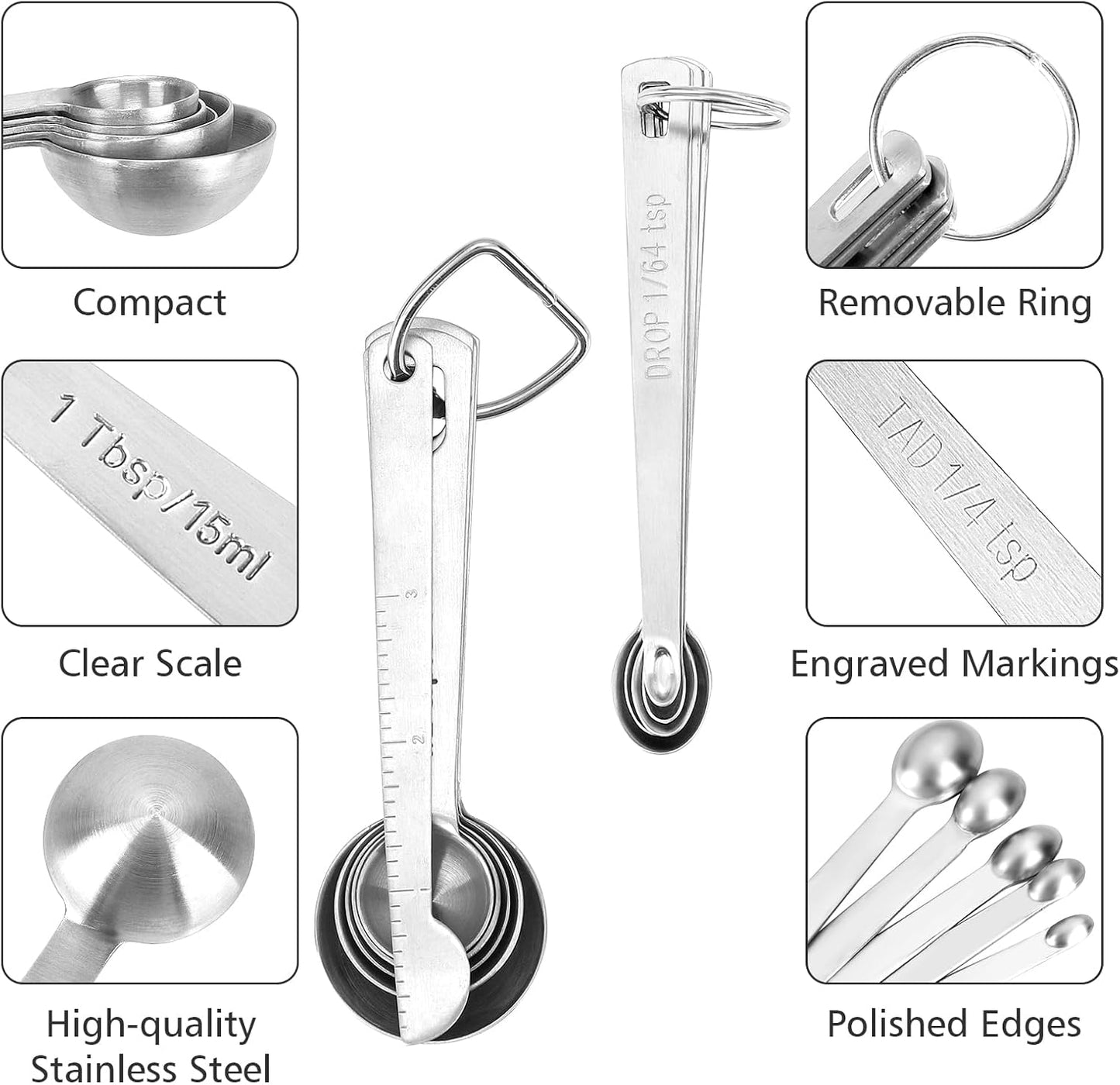 Stainless Steel Measuring Spoons Set with Leveler, 10 Pcs Mini Stackable Teaspoon & Tablespoon for Baking & Cooking, Kitchen Gadgets for Small Amount of Dry or Liquid Ingredients and Spices
