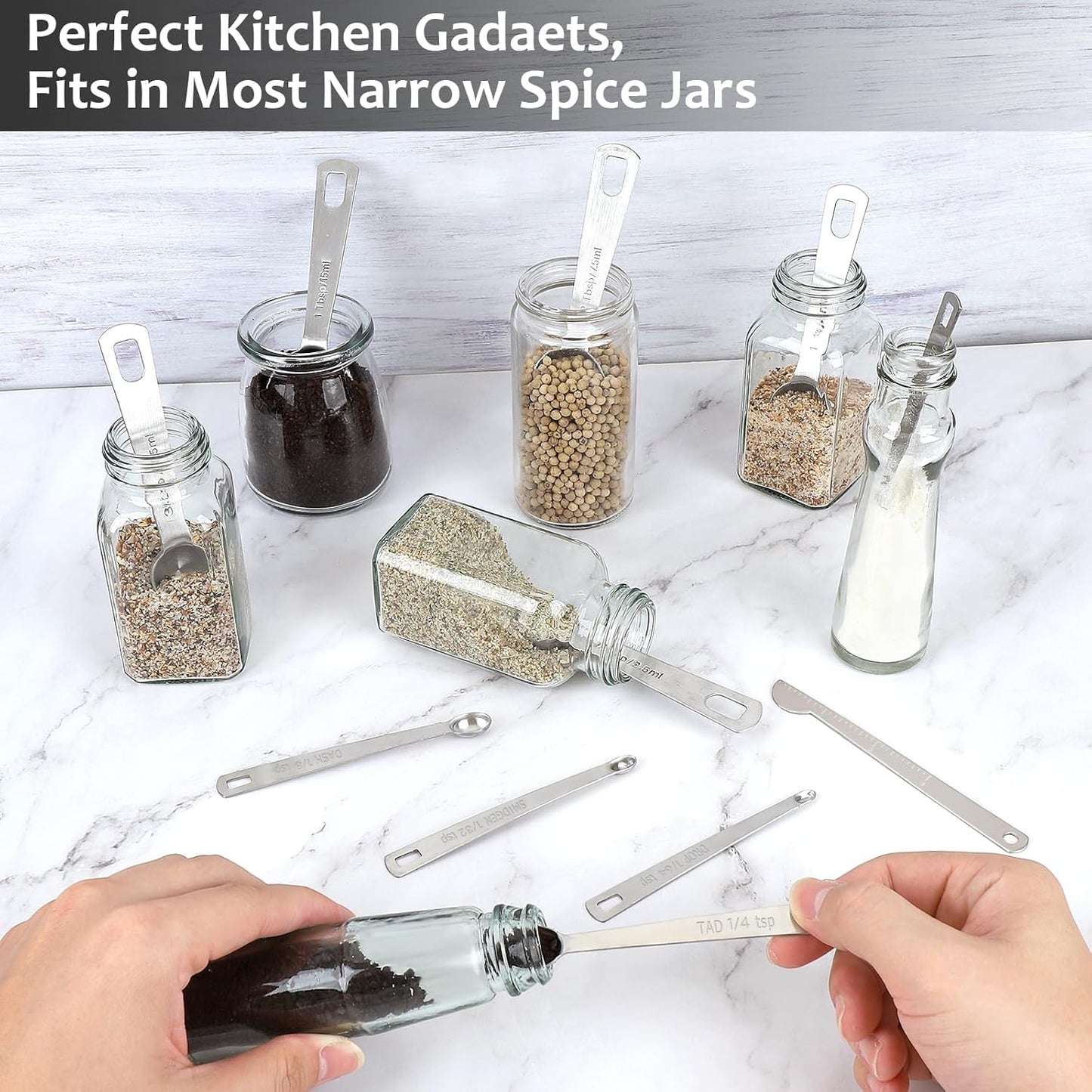 Stainless Steel Measuring Spoons Set with Leveler, 10 Pcs Mini Stackable Teaspoon & Tablespoon for Baking & Cooking, Kitchen Gadgets for Small Amount of Dry or Liquid Ingredients and Spices