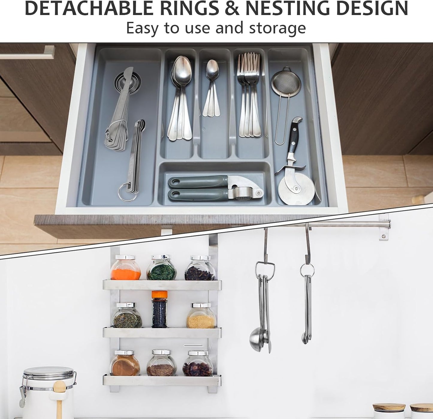 Stainless Steel Measuring Spoons Set with Leveler, 10 Pcs Mini Stackable Teaspoon & Tablespoon for Baking & Cooking, Kitchen Gadgets for Small Amount of Dry or Liquid Ingredients and Spices