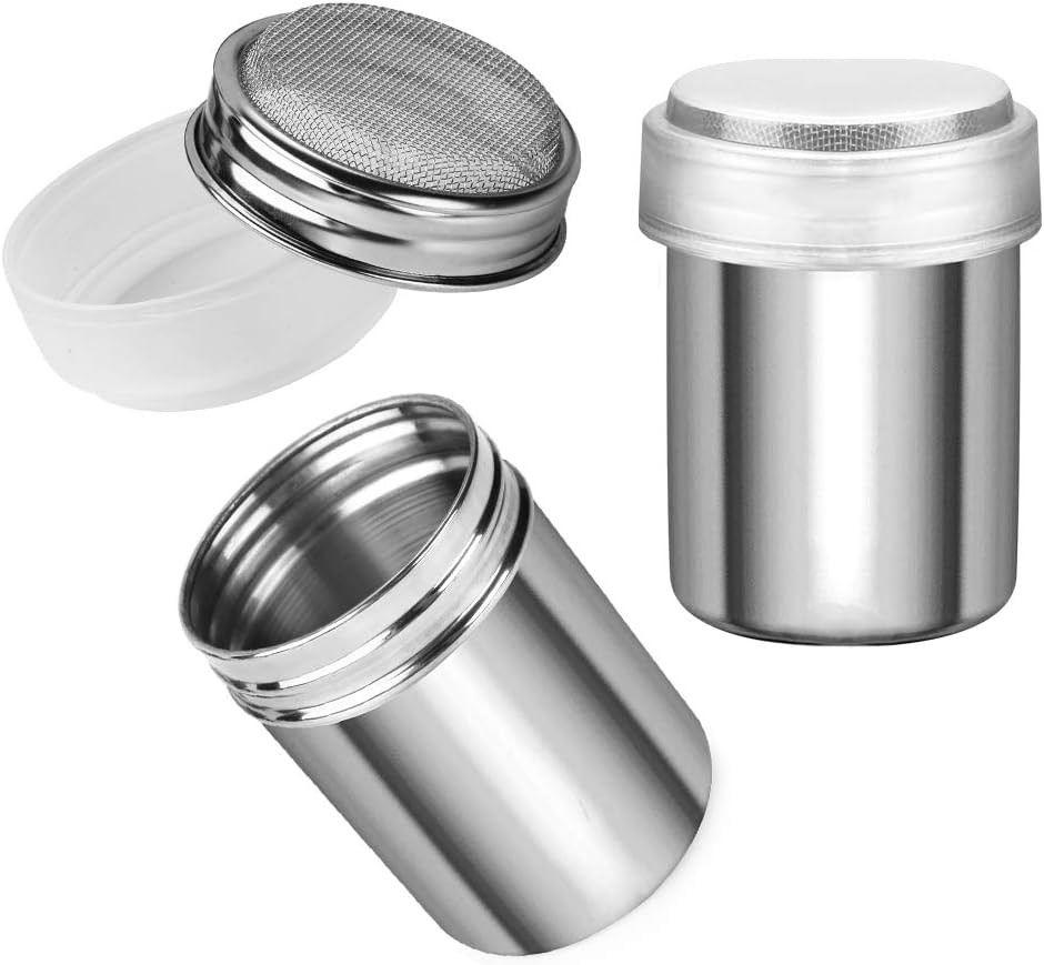 7oz Powdered Sugar Shaker Duster Set, Flour Sifter Cinnamon Shaker Stainless Steel Fine Mesh Dredges Shakers for Cinnamon Flour Salt Pepper Baking