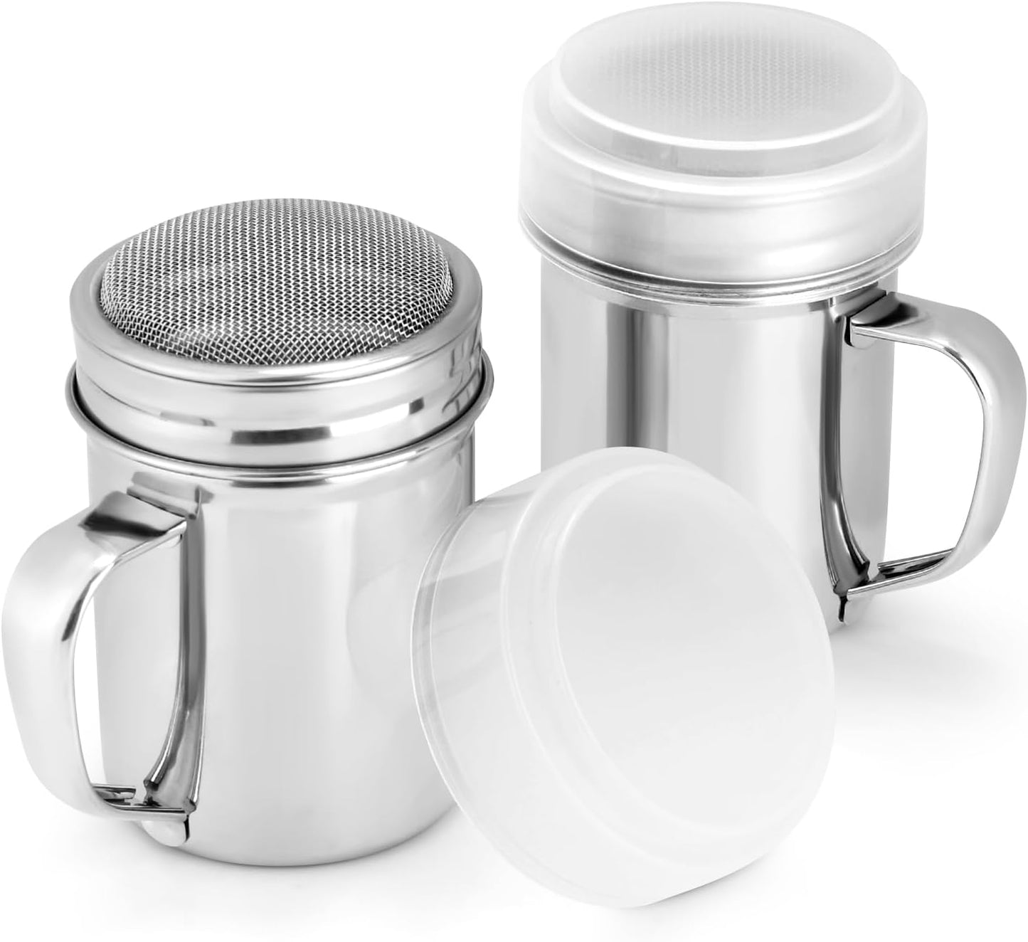7oz Powdered Sugar Shaker Duster Set, Flour Sifter Cinnamon Shaker Stainless Steel Fine Mesh Dredges Shakers for Cinnamon Flour Salt Pepper Baking