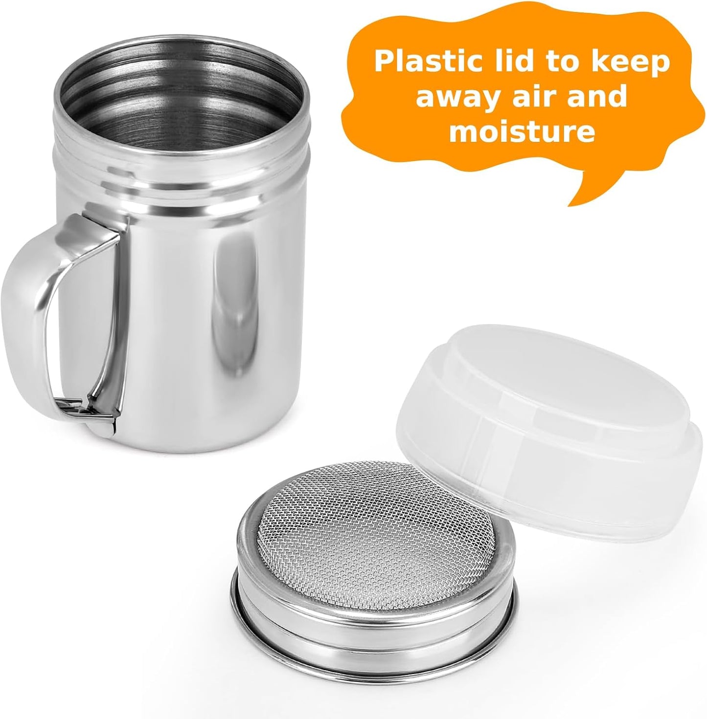 7oz Powdered Sugar Shaker Duster Set, Flour Sifter Cinnamon Shaker Stainless Steel Fine Mesh Dredges Shakers for Cinnamon Flour Salt Pepper Baking