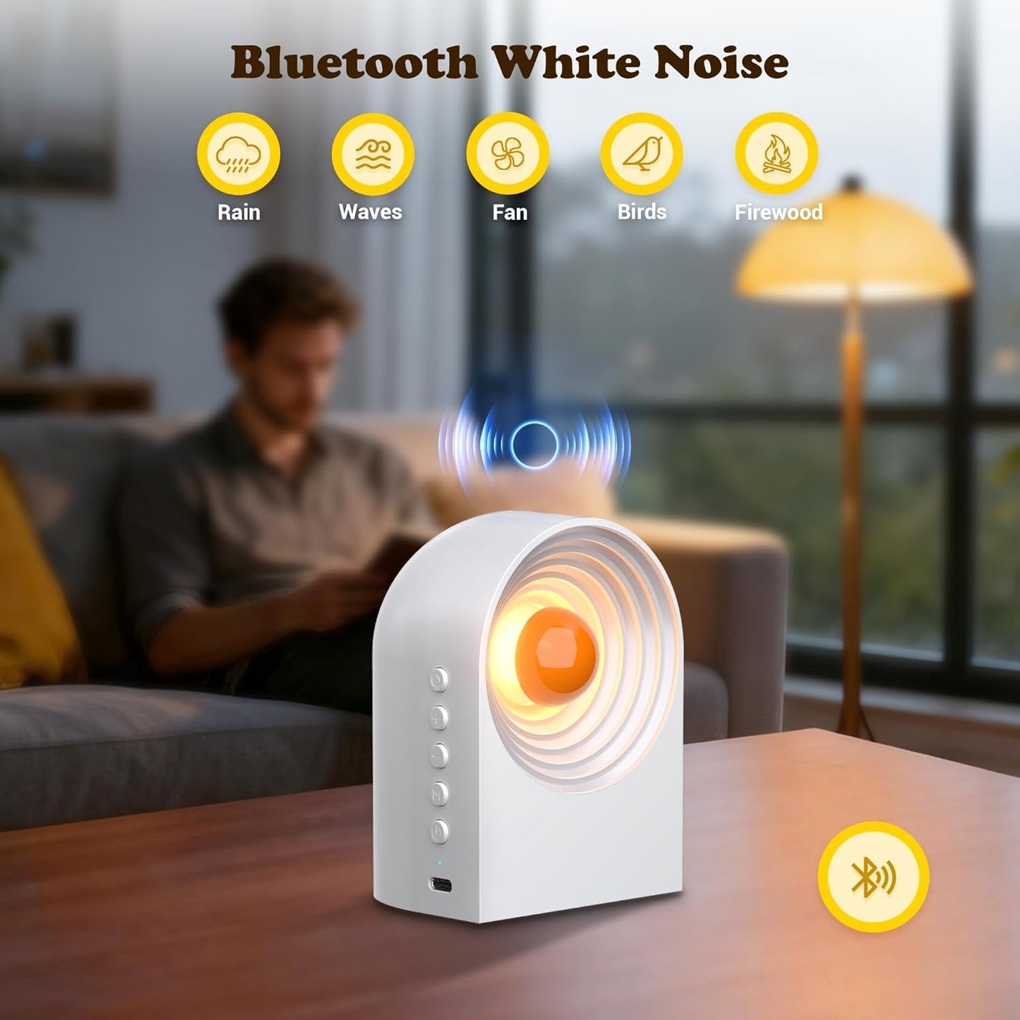 White Noise Sound Machine with Bluetooth Functionality, Night Light, Portable Bluetooth Speaker with Noise Canceling for Office & Sleeping, Meditation, Gathering (White)