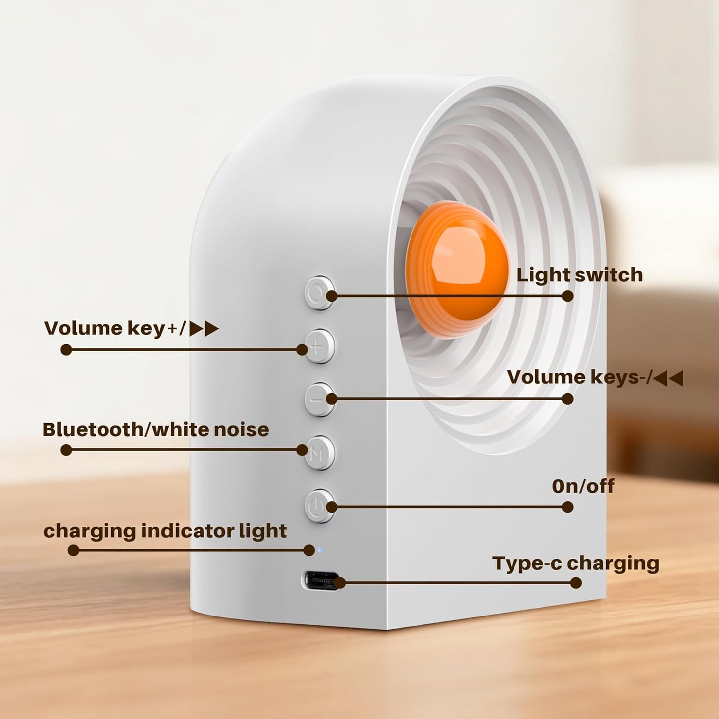 White Noise Sound Machine with Bluetooth Functionality, Night Light, Portable Bluetooth Speaker with Noise Canceling for Office & Sleeping, Meditation, Gathering (White)