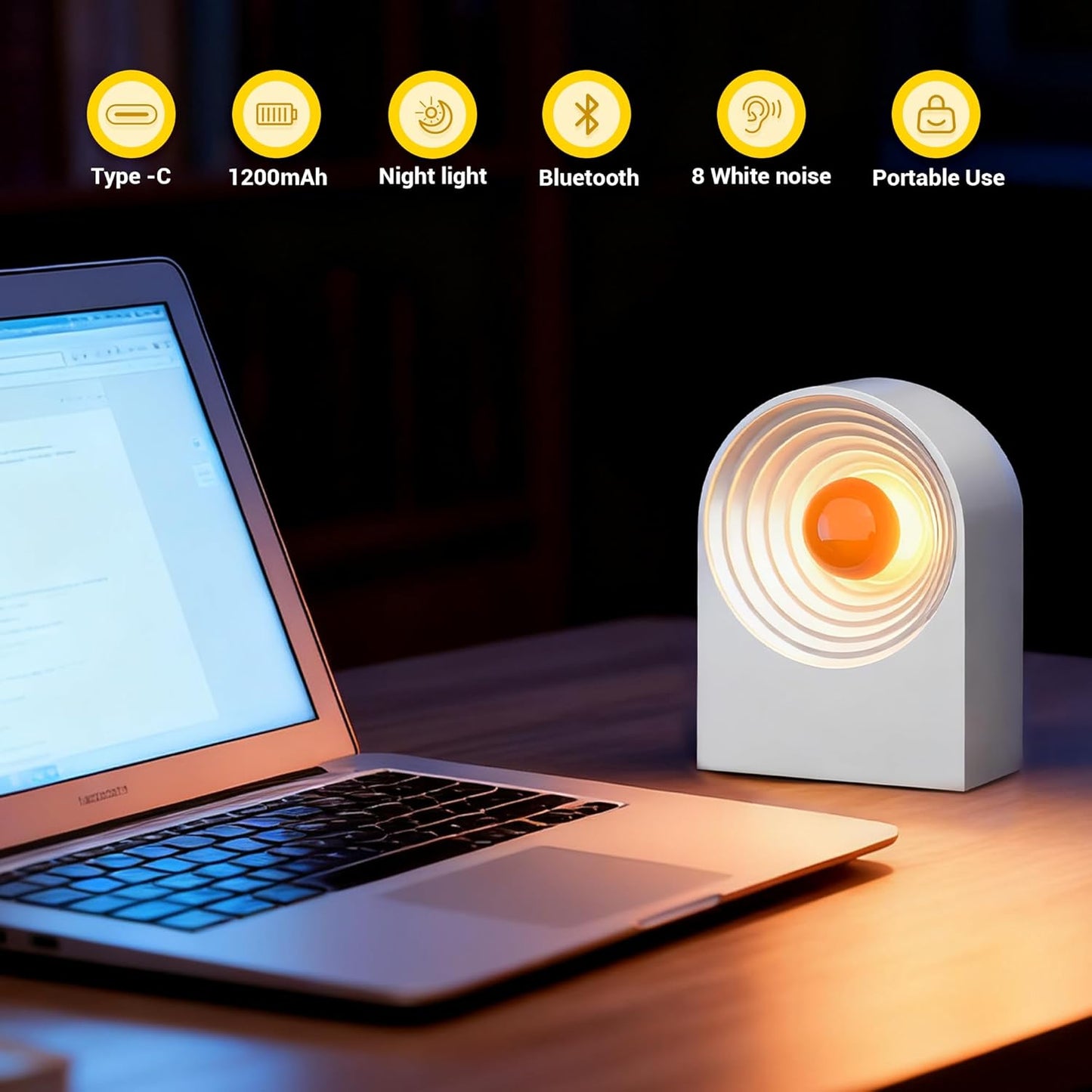 White Noise Sound Machine with Bluetooth Functionality, Night Light, Portable Bluetooth Speaker with Noise Canceling for Office & Sleeping, Meditation, Gathering (White)
