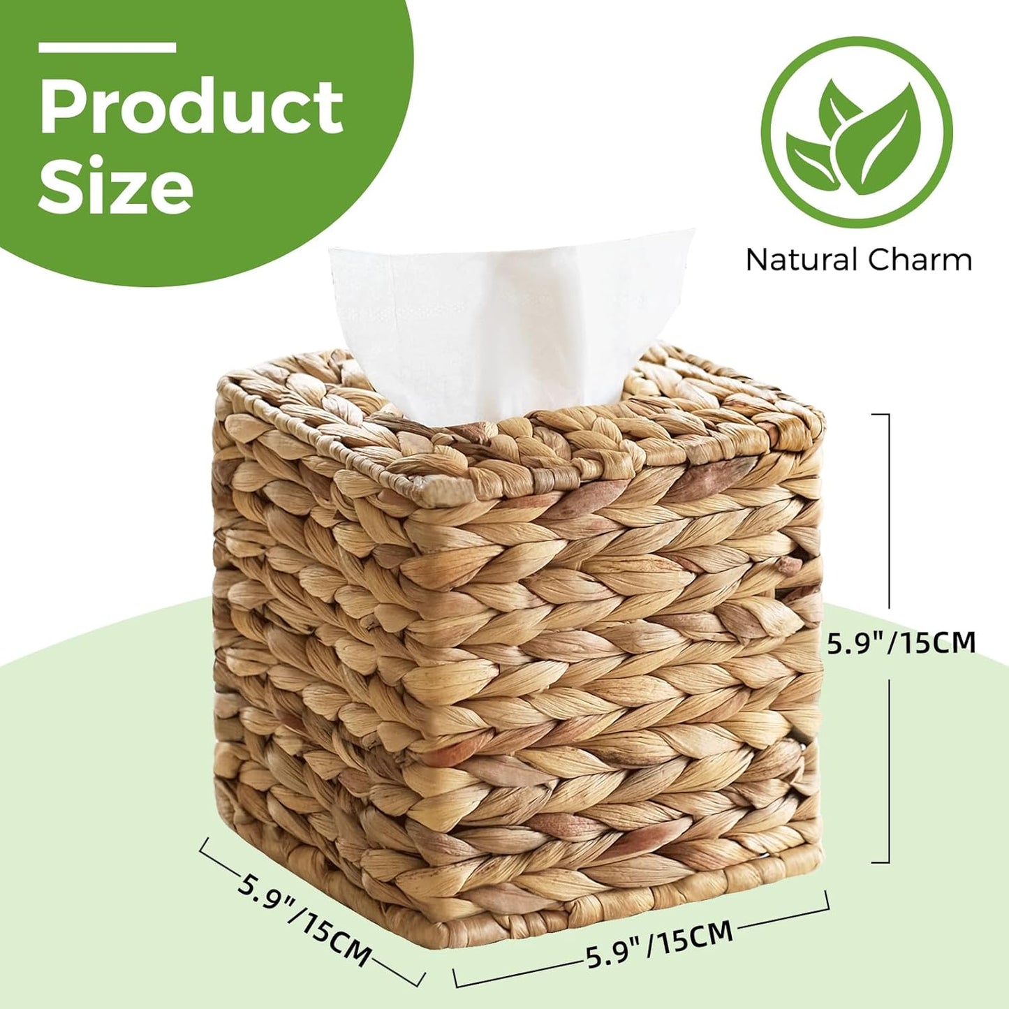 Tissue Box Cover, Square Wicker Tissue Box Holder Facial Tissues Boxes, Hand Woven Napkin Box Tissue Holder for Bathroom Bedroom Office Table Desk Night Stand, Boho Decorative, Natural