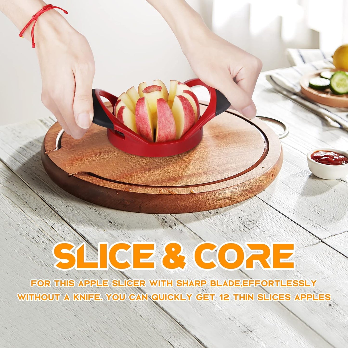 Apple Cutter, Apple Corer and Slicer - Stainless Steel Apple Corer - 4.72 Inch Apple Slicer Tool with 12 Super Sharp Blades, lightweight Apple Slicer and Corer with Anti-slip Handle