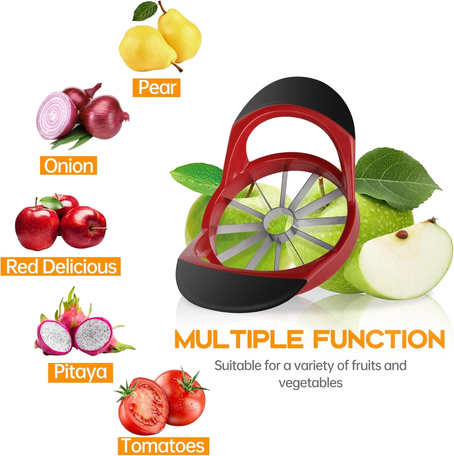 Apple Cutter, Apple Corer and Slicer - Stainless Steel Apple Corer - 4.72 Inch Apple Slicer Tool with 12 Super Sharp Blades, lightweight Apple Slicer and Corer with Anti-slip Handle