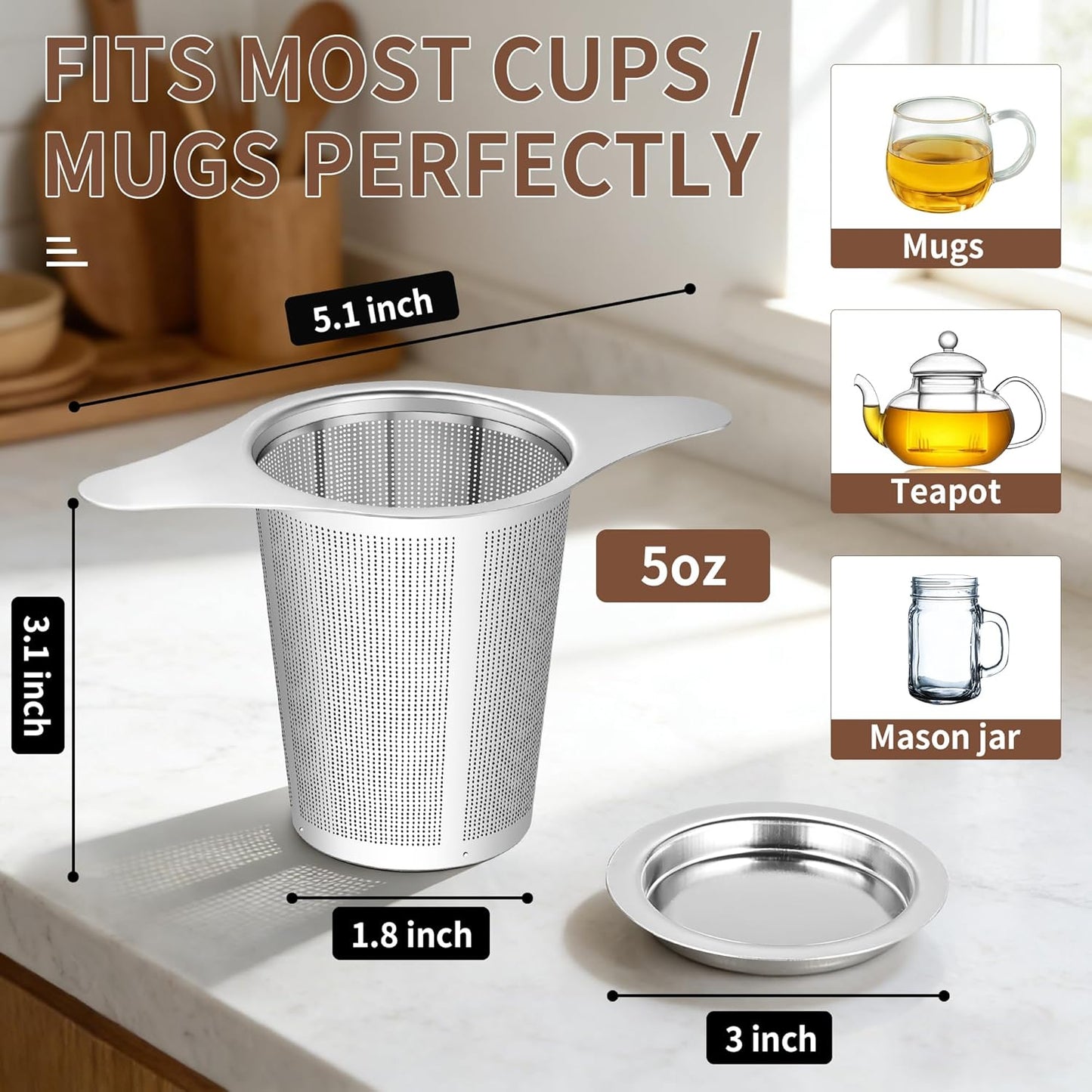 Tea infuser,Stainless Steel Tea Steeper and Strainer, Tea Strainers for Loose Tea - Reusable Durable Infuser for Brewing Tea and Coffee